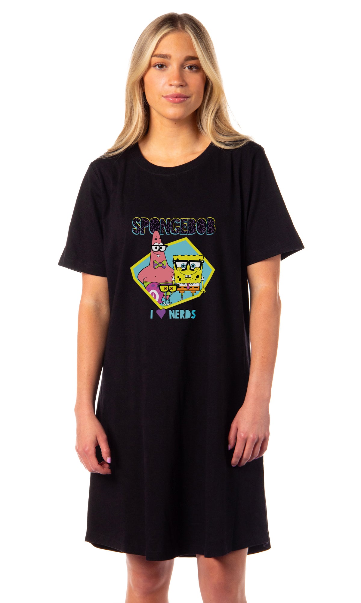 SpongeBob SquarePants Women's I Love Nerds Pajama Dorm Sleep Shirt Nightgown