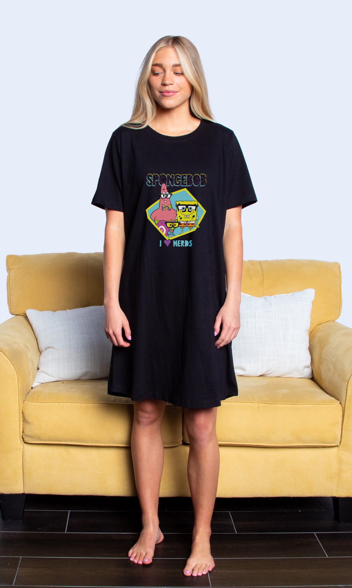SpongeBob SquarePants Women's I Love Nerds Pajama Dorm Sleep Shirt Nightgown