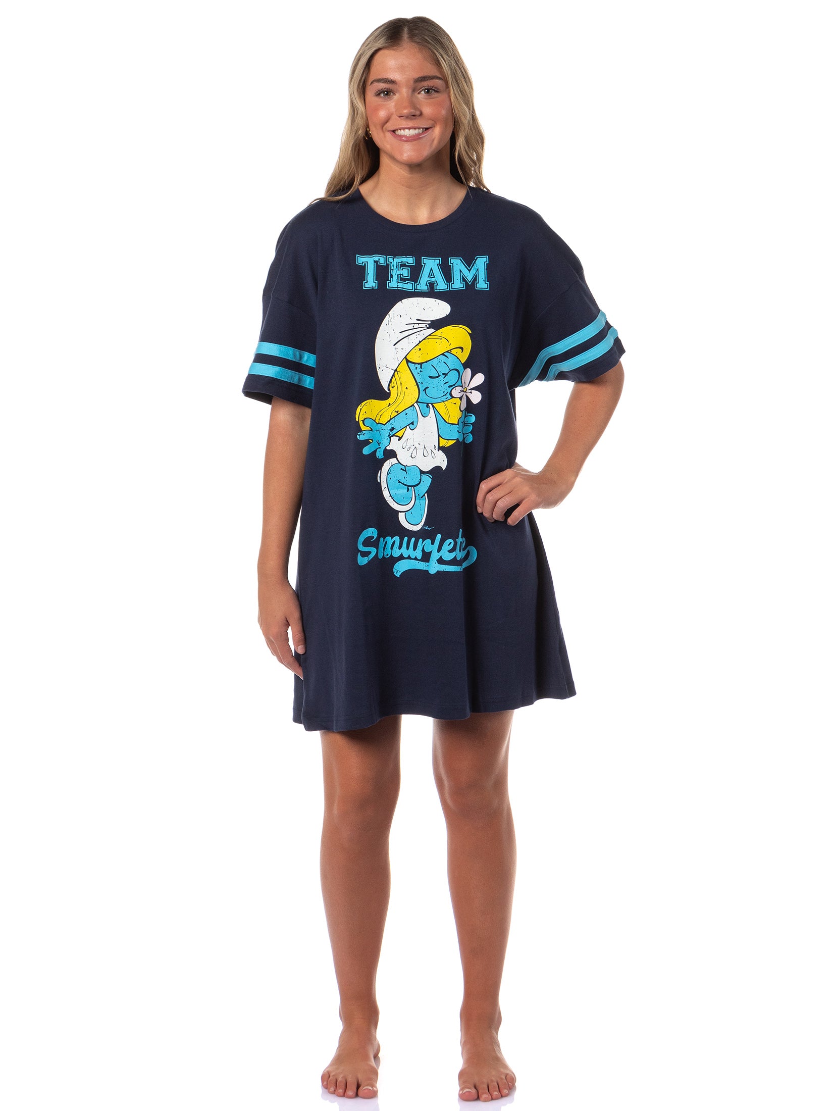 The Smurfs Women's Varsity Team Smurfette Sleep Shirt Nightgown Lounge Oversized Pajama Tee