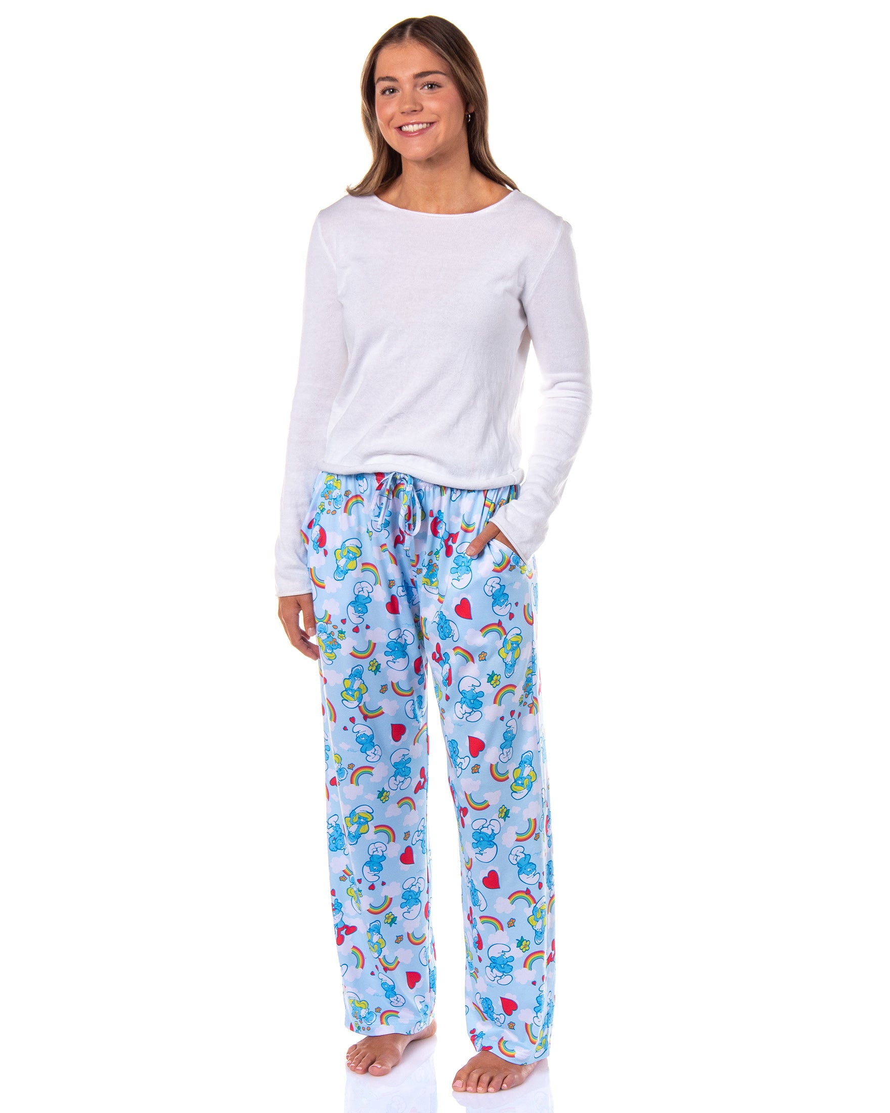 The Smurfs Womens Pjs Papa Smurf Smurfette Rainbow Cloud Pajama Pants