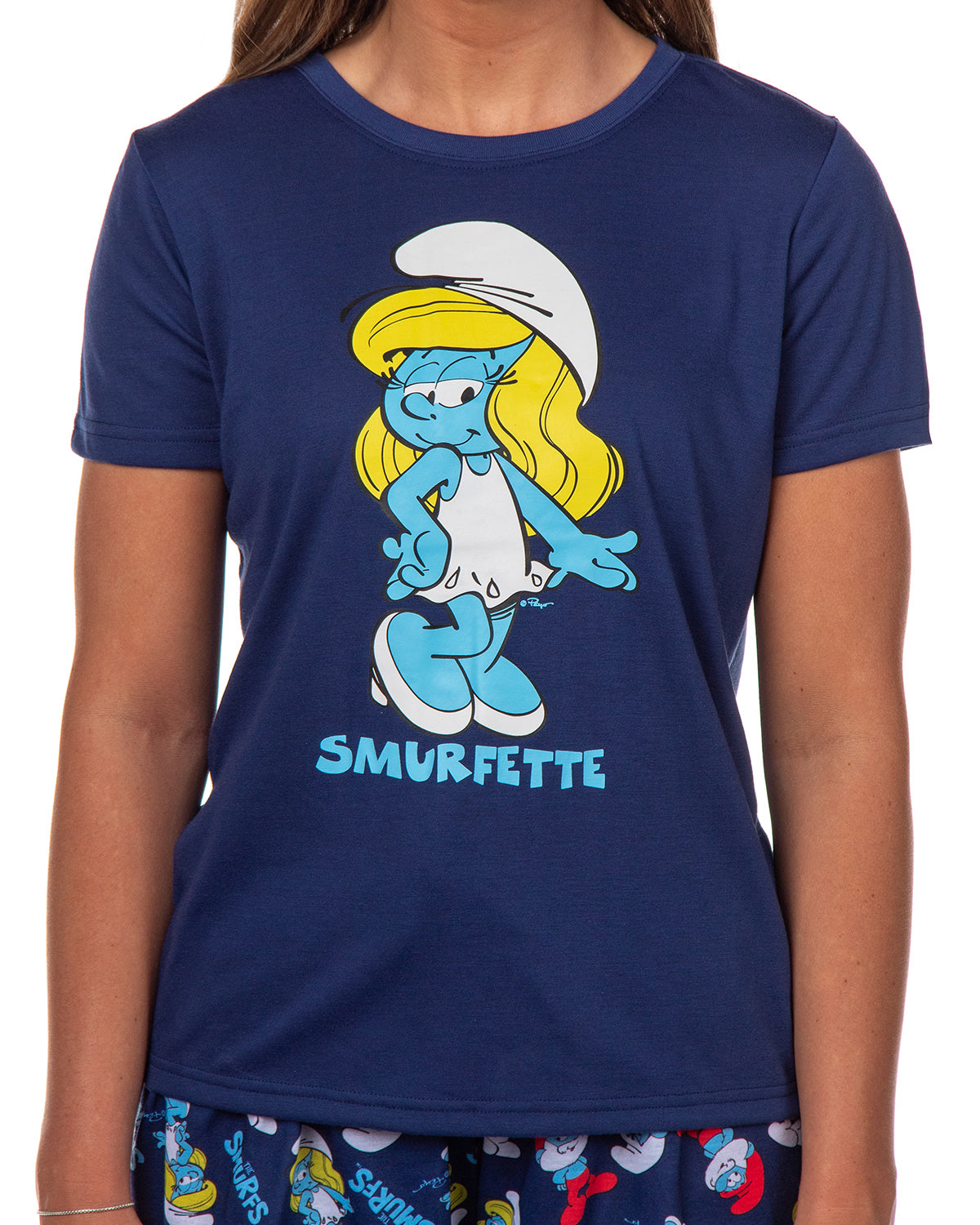 The Smurfs 2 Piece Pajama Set Women's Smurfette Short Sleeve and Shorts