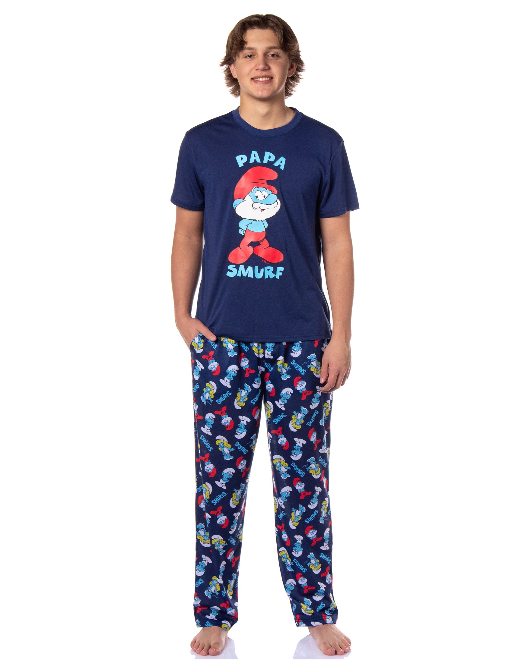 The Smurfs Pjs Mens Papa Smurf Short Sleeve Shirt And Pants Pajama Set (XL)