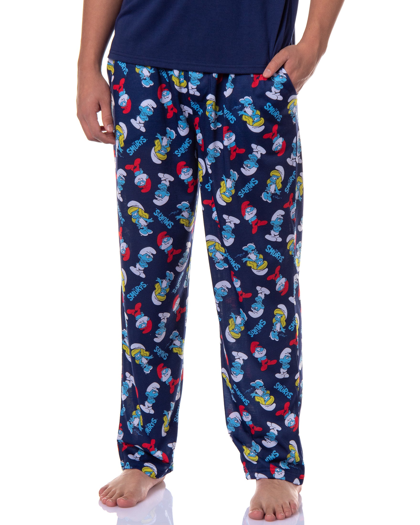 The Smurfs Pjs Mens Papa Smurf Short Sleeve Shirt And Pants Pajama Set