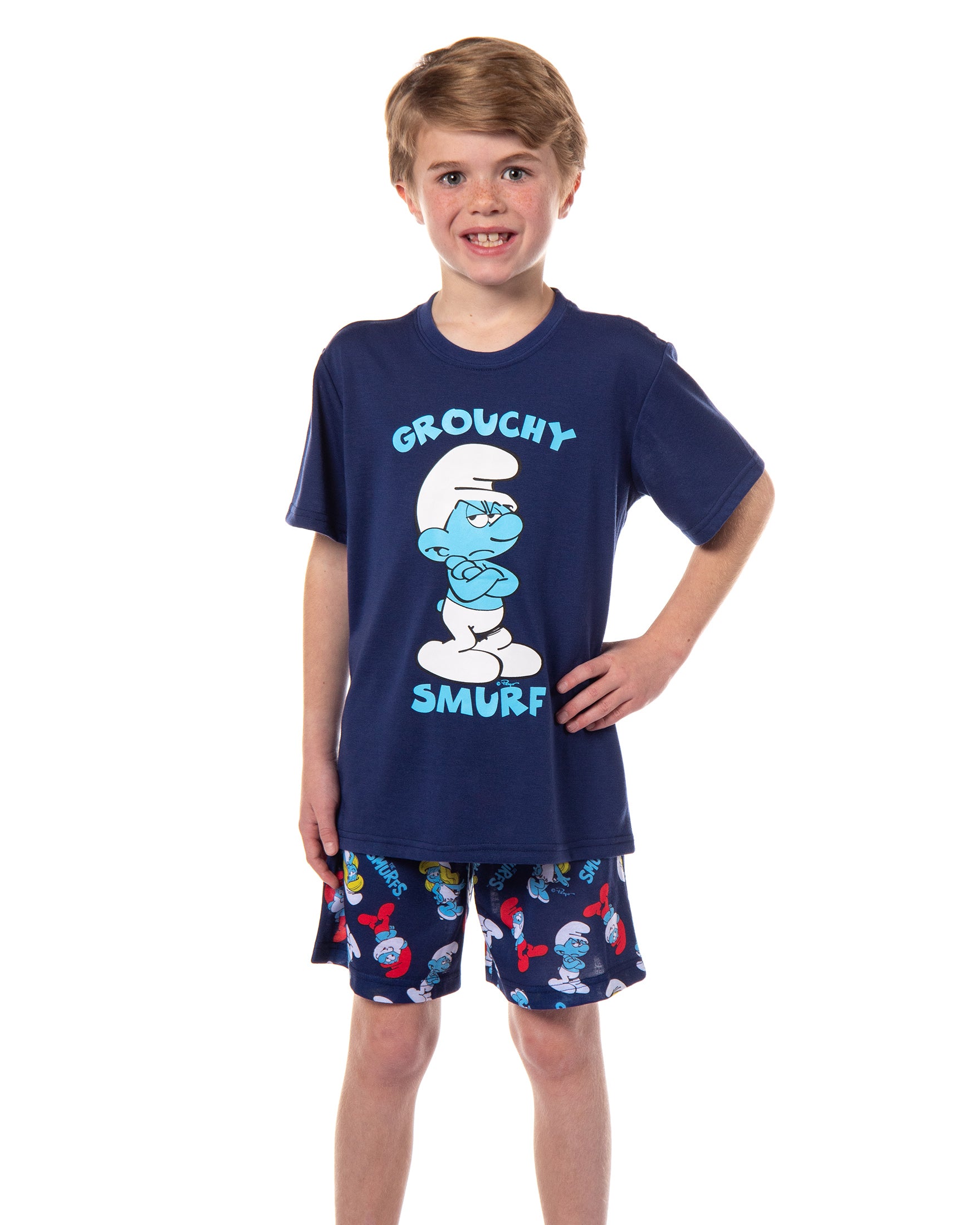The Smurfs Pajamas Boys' Grouchy Smurf Short Sleeves and Shorts Set