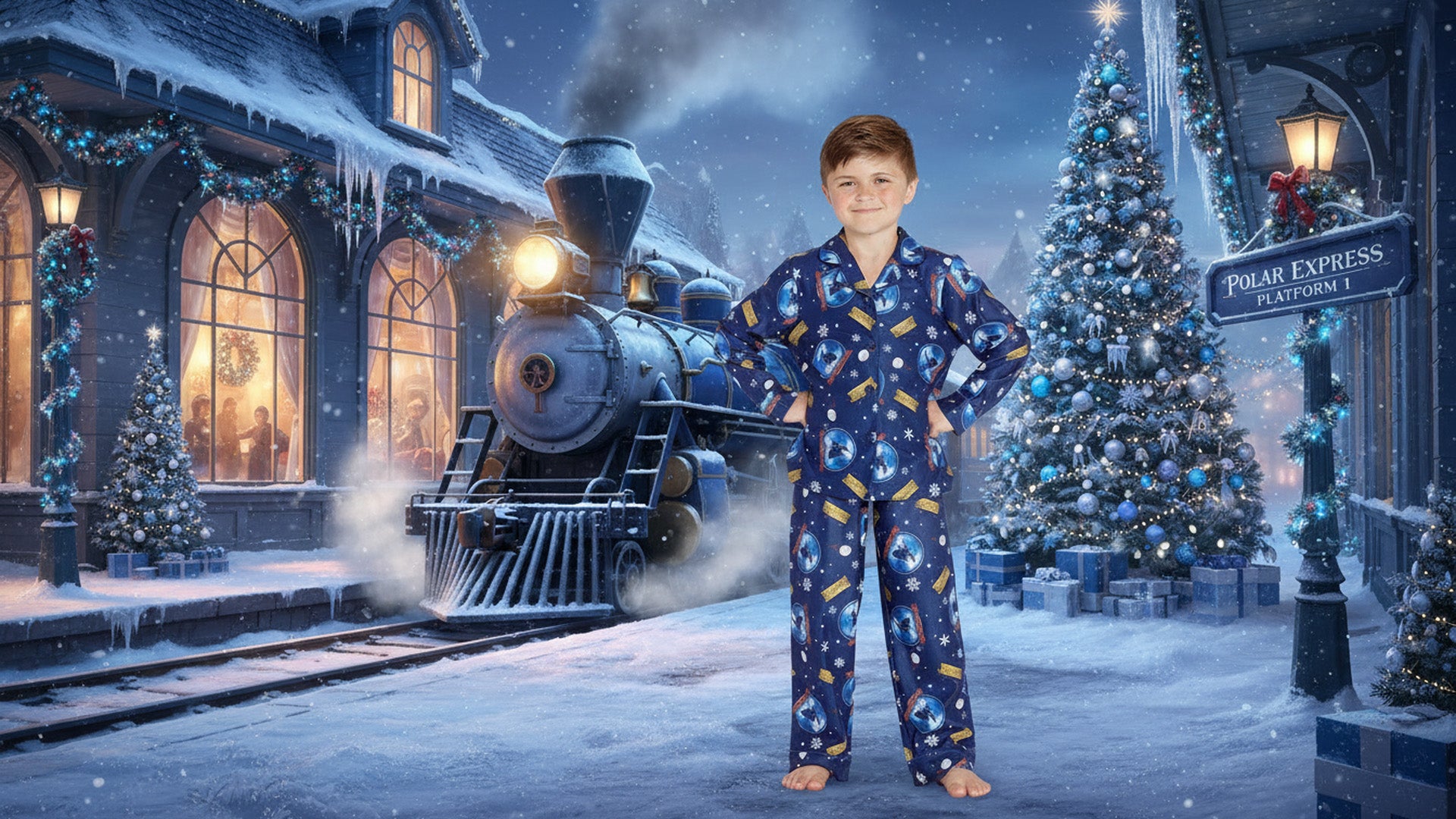 The Polar Express Kids Believe Button-Front Coat Shirt And Pants Pajama Set