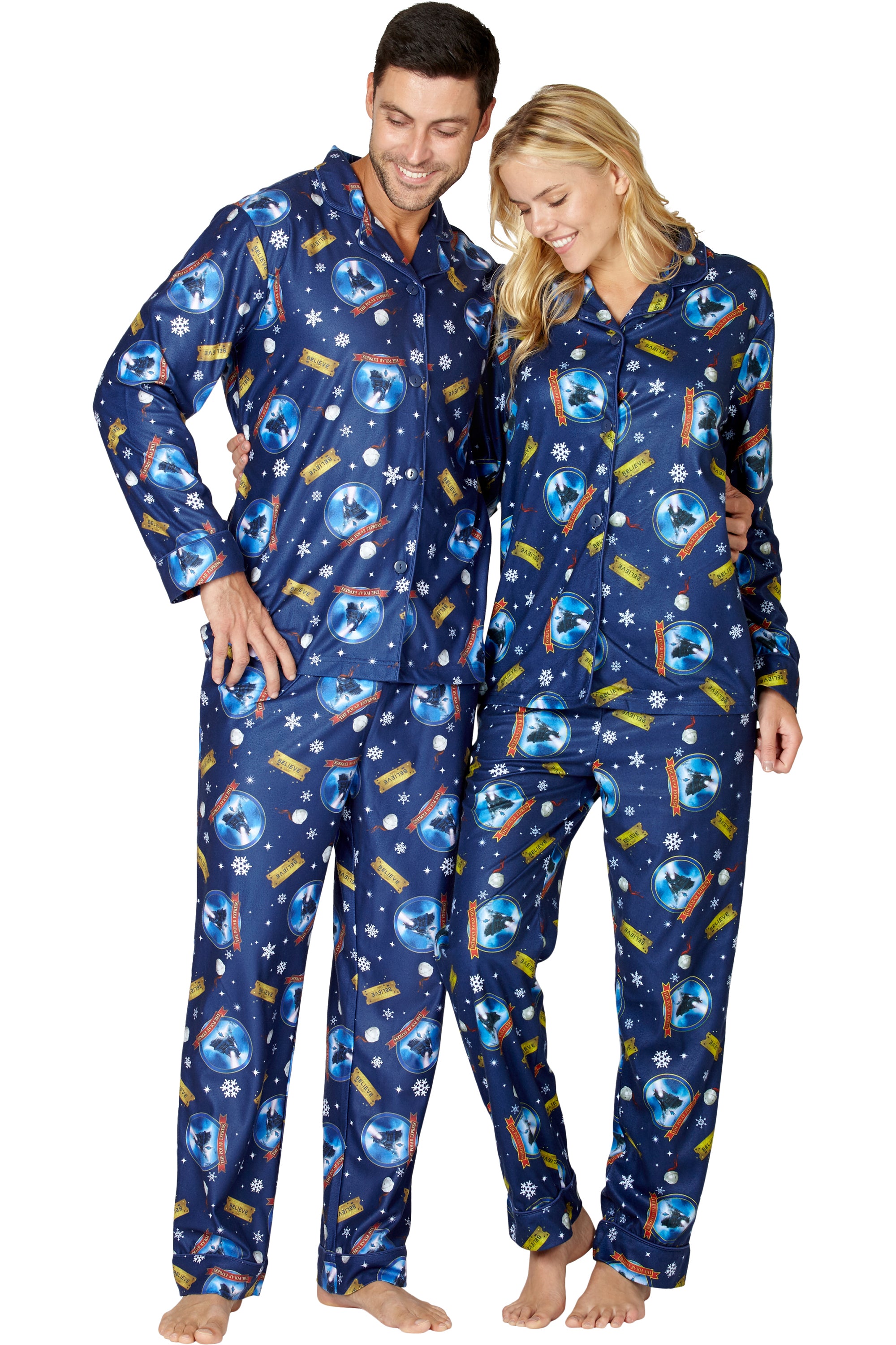 The Polar Express Adult Believe Button-Front Coat Shirt And Pants Pajama Set