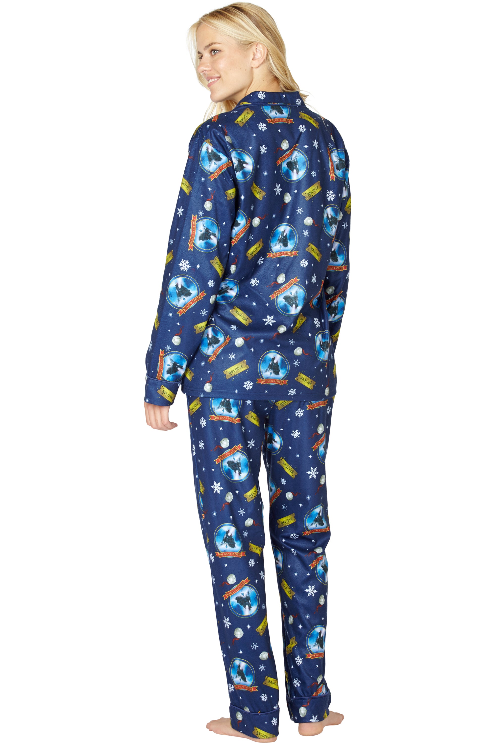 The Polar Express Adult Believe Button-Front Coat Shirt And Pants Pajama Set