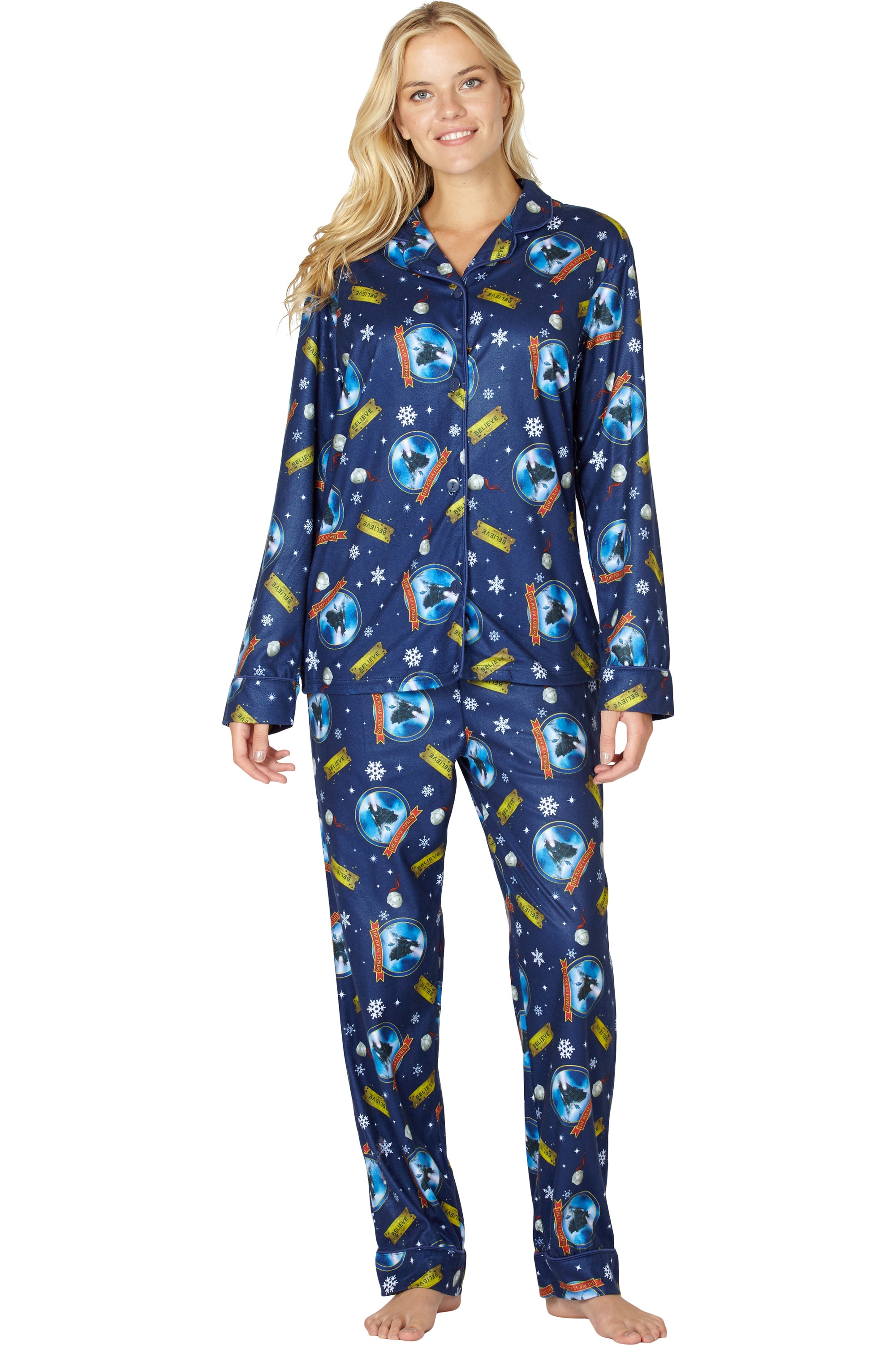 The Polar Express Adult Believe Button-Front Coat Shirt And Pants Pajama Set