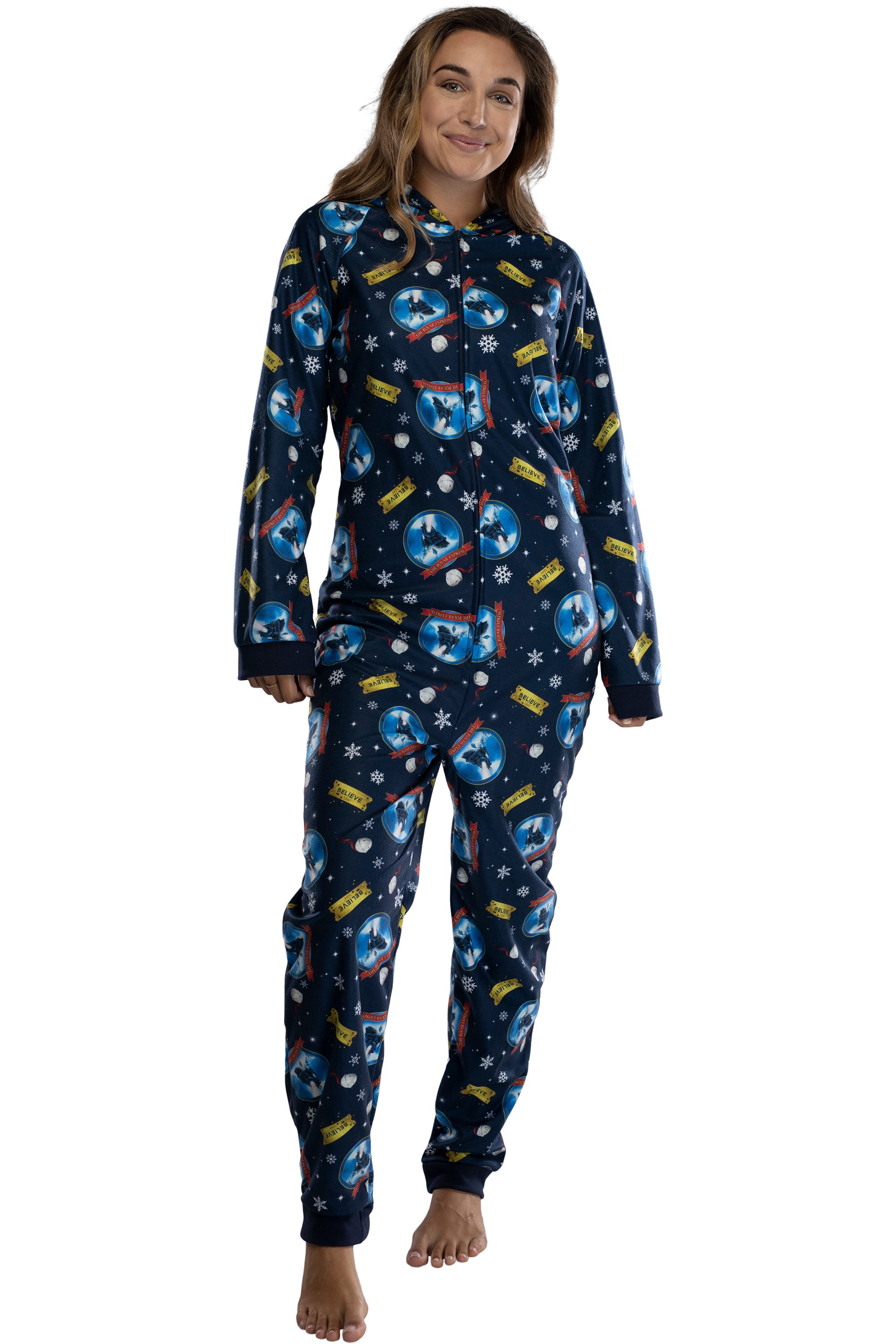 The Polar Express Adult Believe Hooded One-Piece Footless Sleeper Union Suit