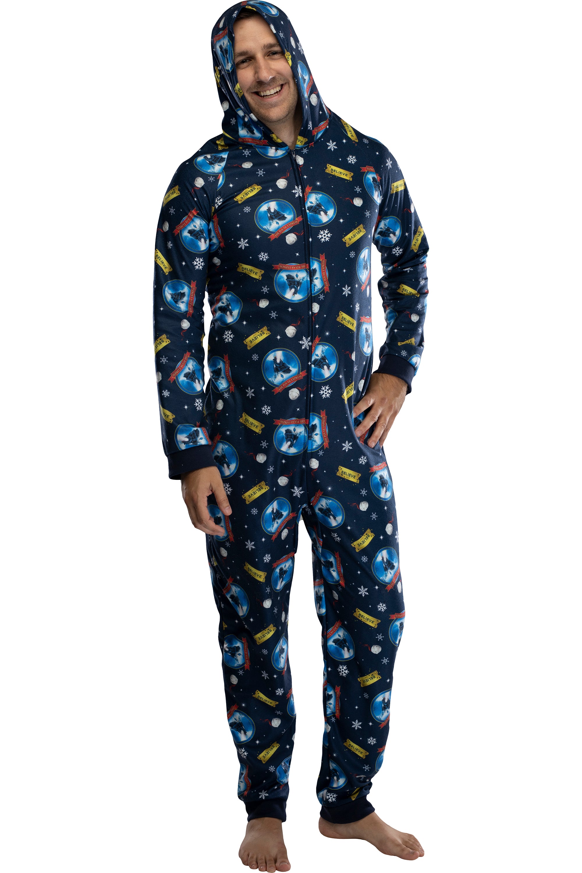 The Polar Express Adult Believe Hooded One-Piece Footless Sleeper Union Suit