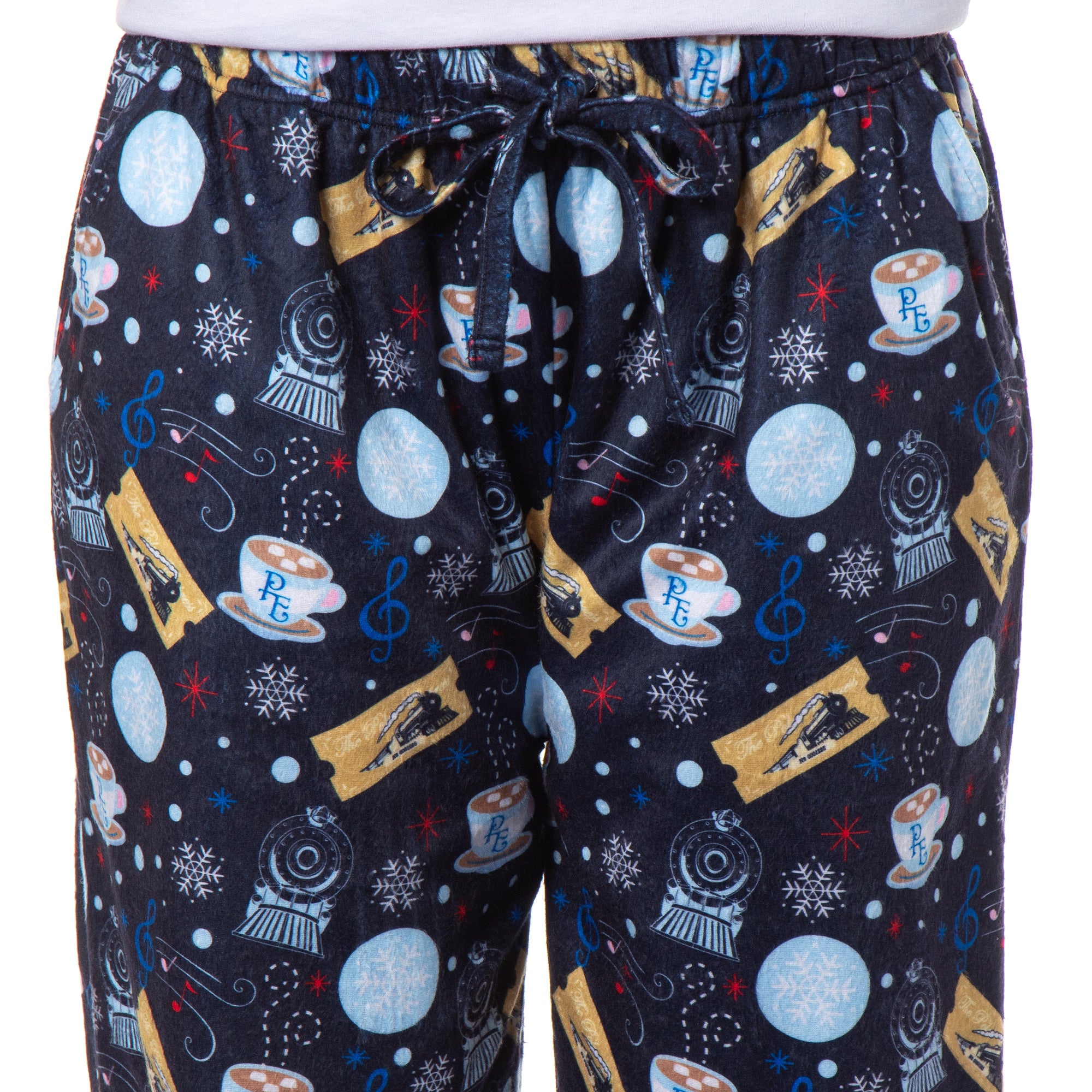 The Polar Express Women's Train Hot Cocoa Tossed Print Sleep Pajama Pants For Adults