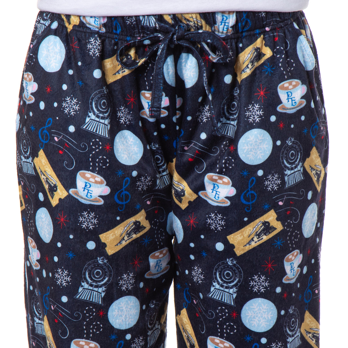 The Polar Express Women's Train Hot Cocoa Tossed Print Sleep Pajama Pants For Adults