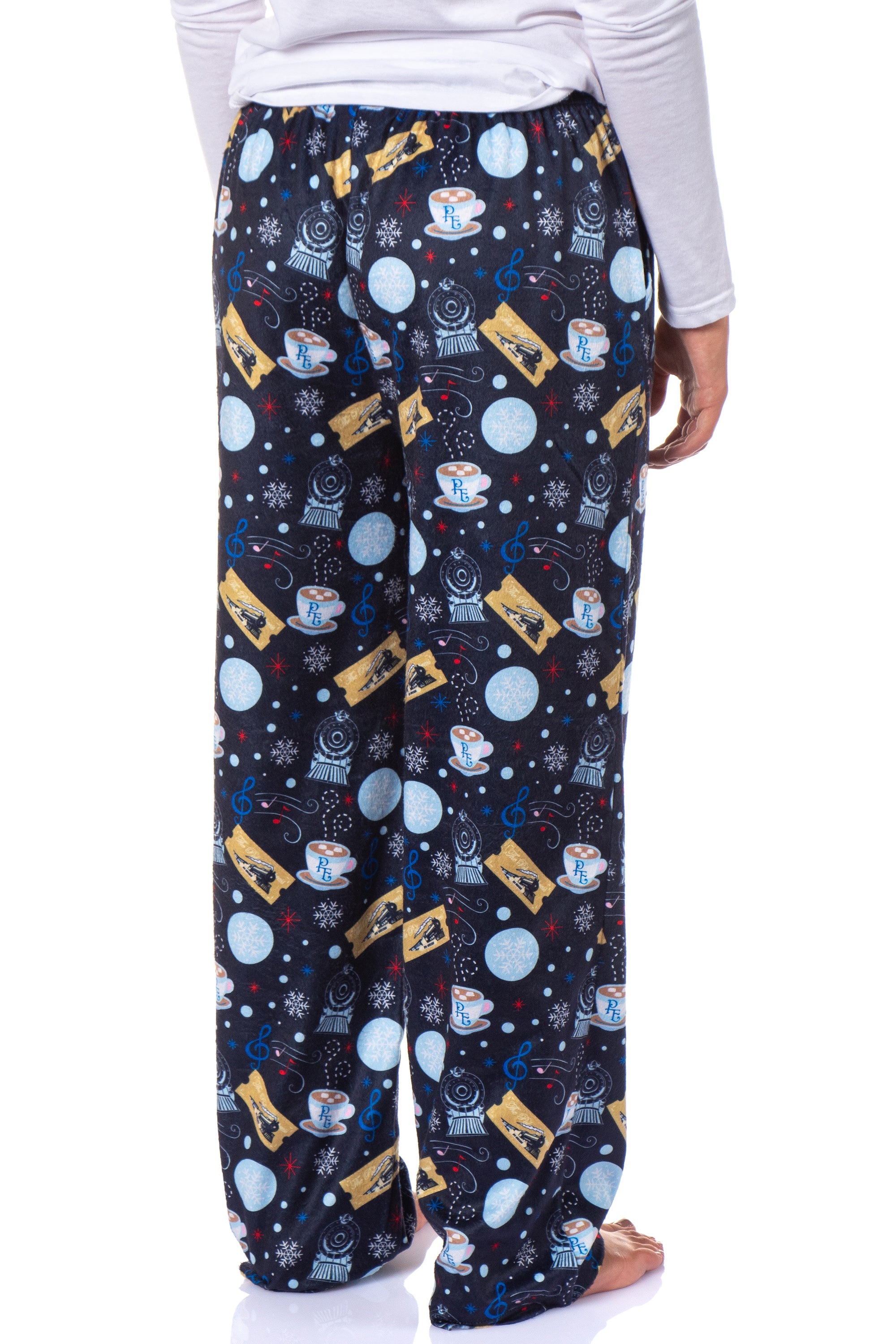 The Polar Express Women's Train Hot Cocoa Tossed Print Sleep Pajama Pants For Adults