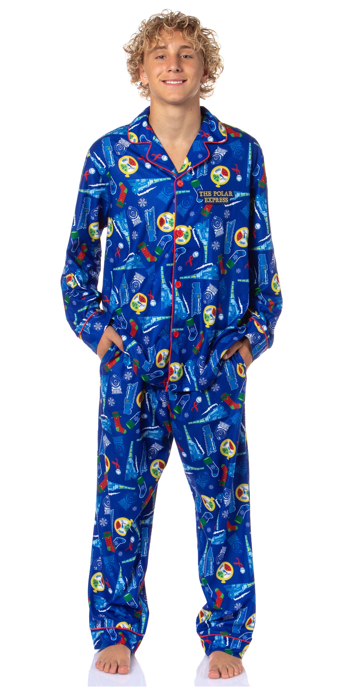 The Polar Express Multiple Sizes Christmas Sleep Collared Button Down Long-Sleeve Pajama Set