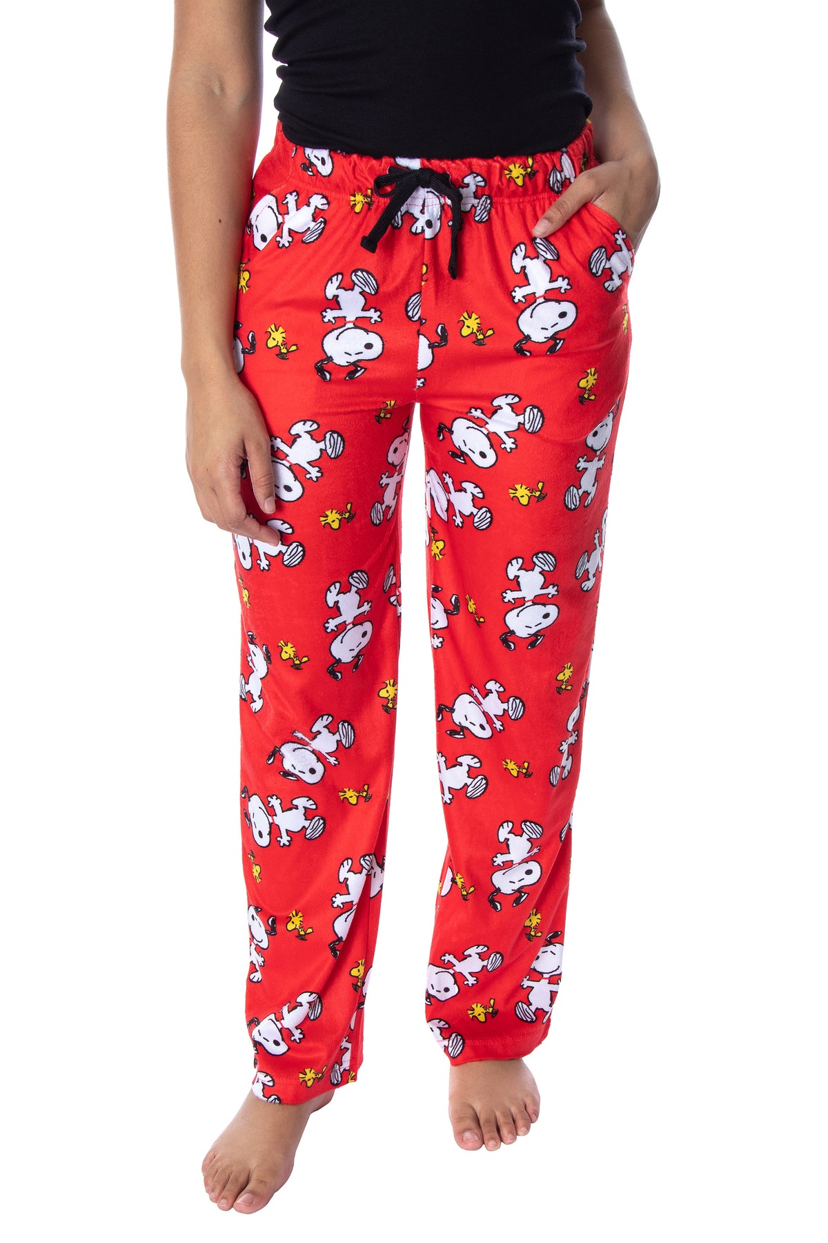 Peanuts Women's Snoopy And Woodstock All-Over Print Fleece Pajama Pants