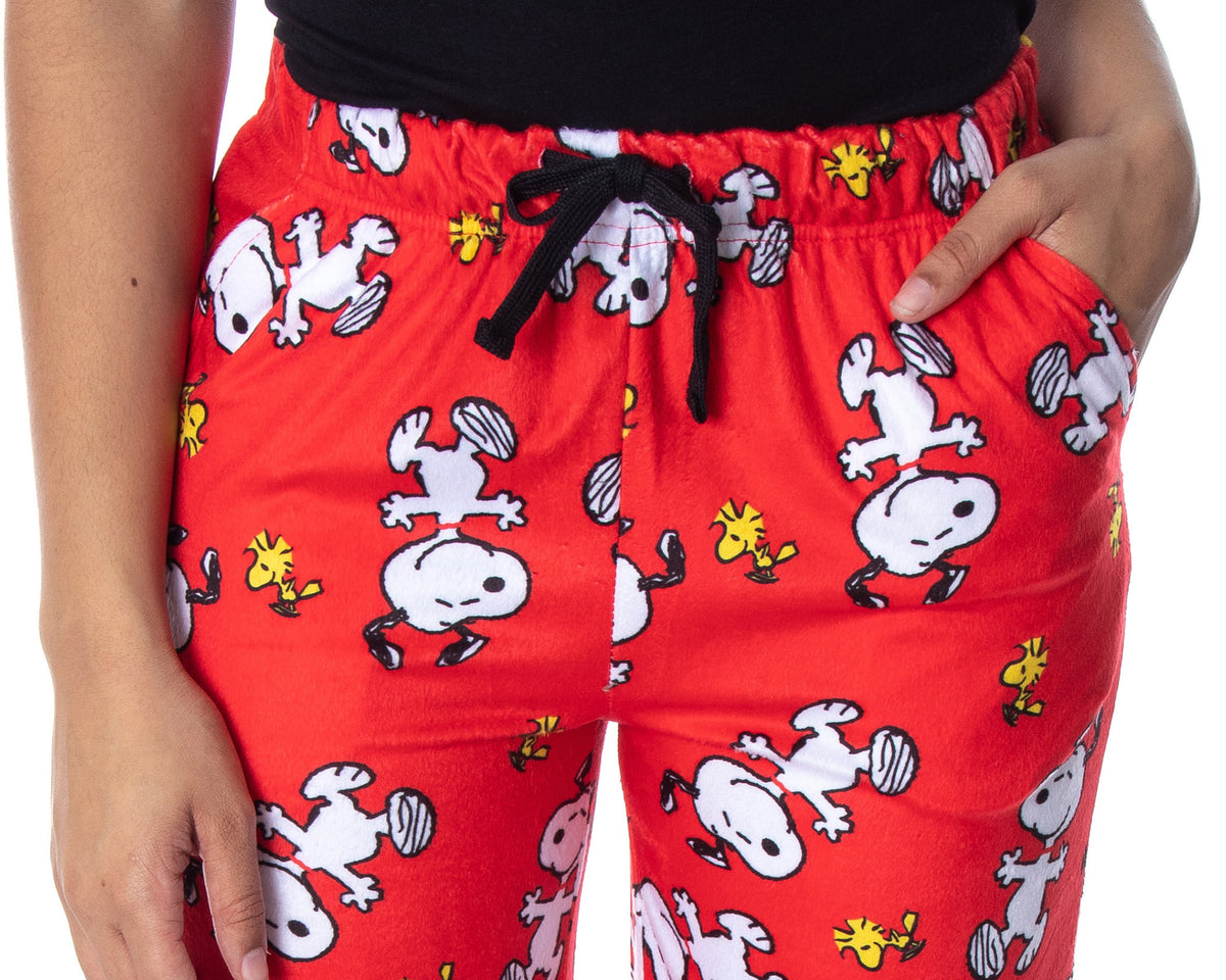 Peanuts Women's Snoopy And Woodstock All-Over Print Fleece Pajama Pants