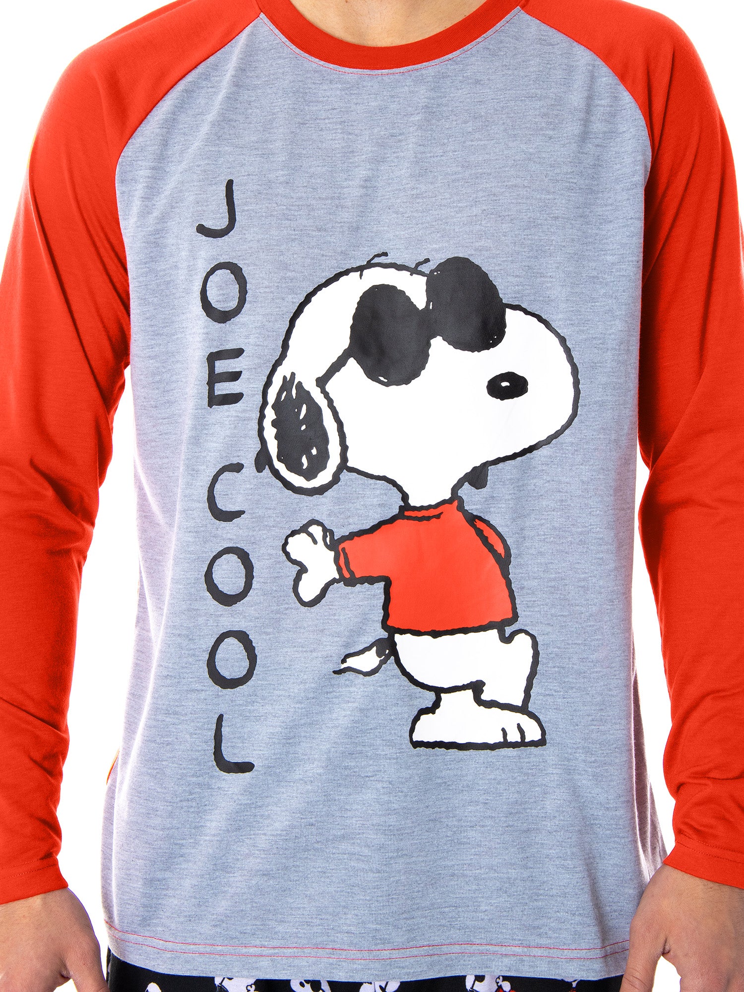 Peanuts Men's Joe Cool Snoopy Pajamas Raglan Shirt And Pant 2 PC Pajama Set