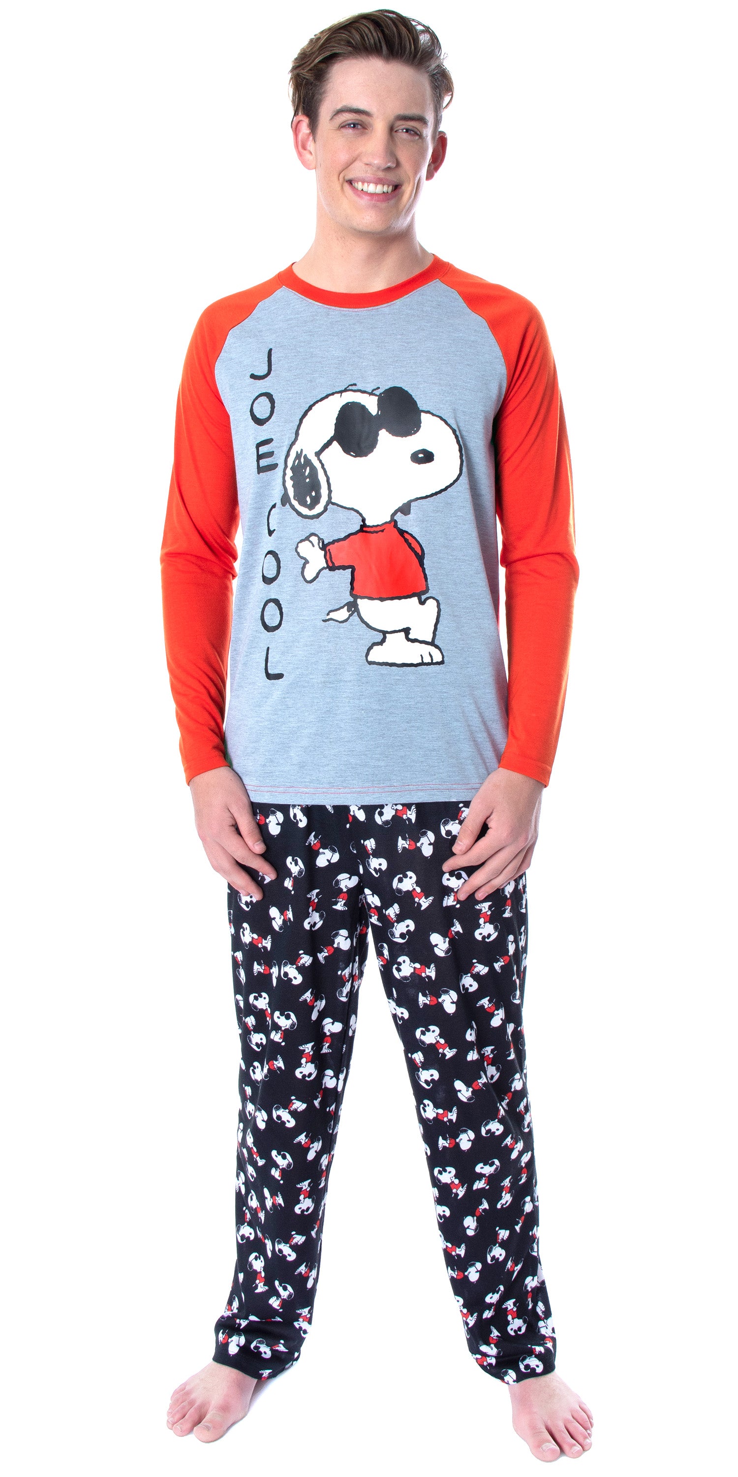 Peanuts Men's Joe Cool Snoopy Pajamas Raglan Shirt And Pant 2 PC Pajama Set