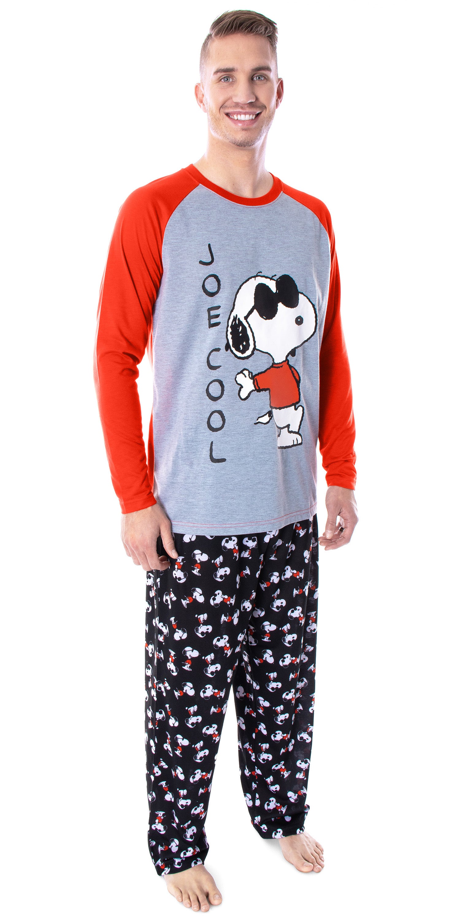 Peanuts Men's Joe Cool Snoopy Pajamas Raglan Shirt And Pant 2 PC Pajama Set