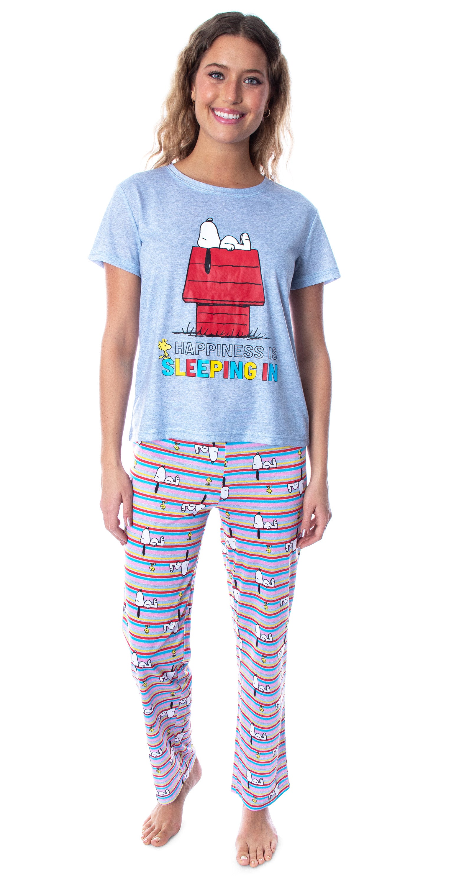 Peanuts Women's Snoopy Happiness is Sleeping In Shirt And Pant Sleepwear Set XL