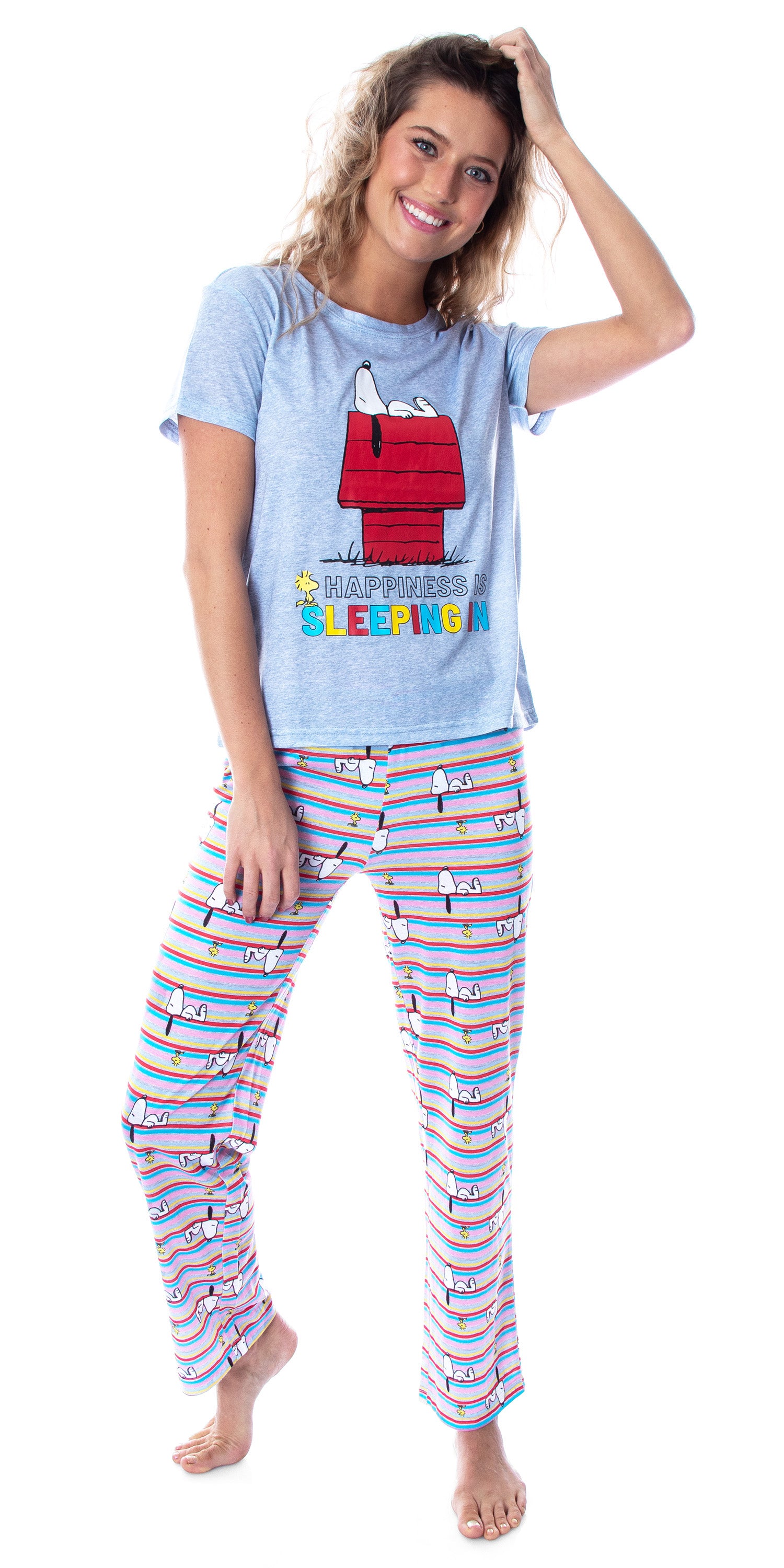Peanuts Women's Snoopy Happiness is Sleeping In Shirt And Pant Sleepwear Set XL