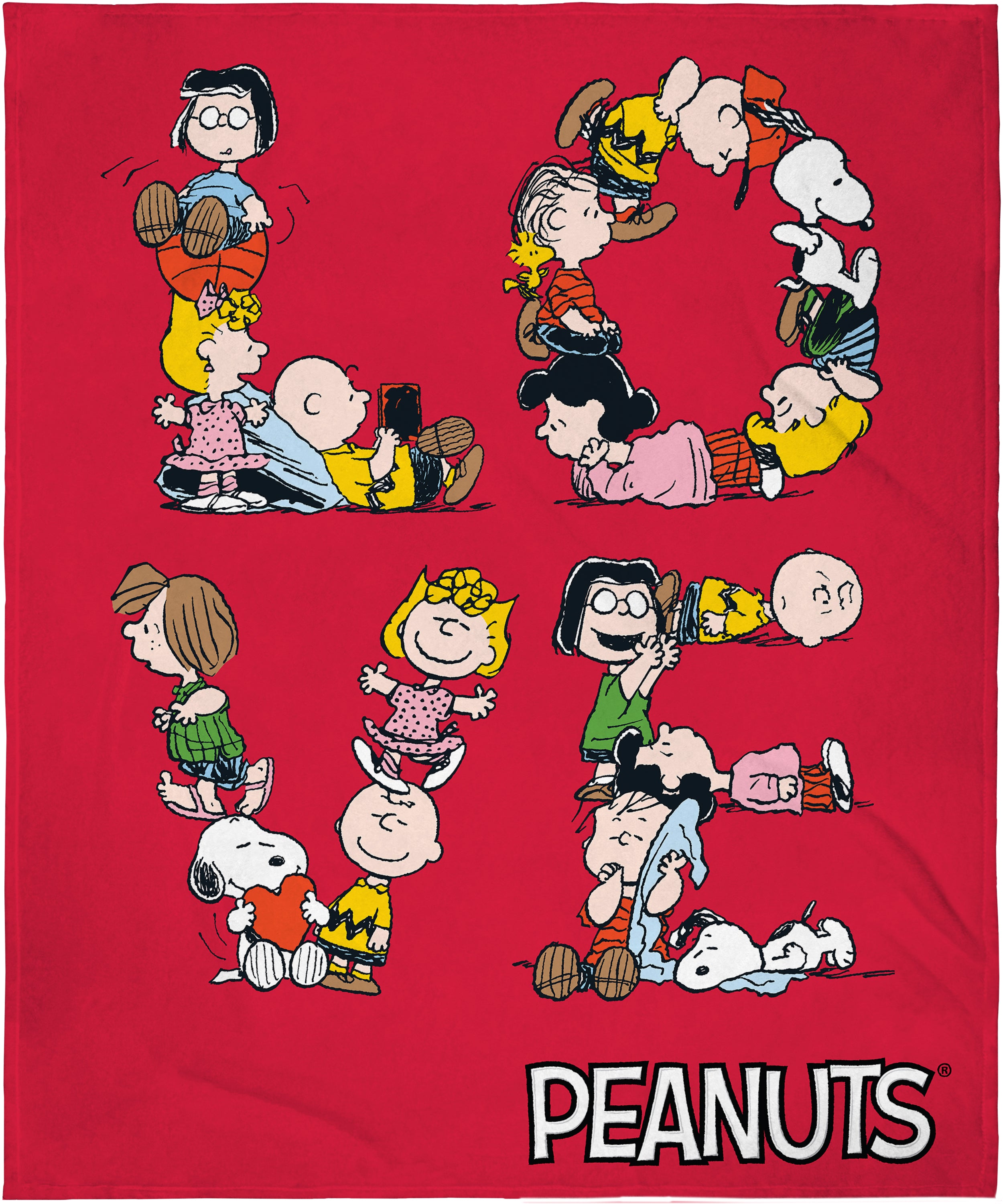 Peanuts LOVE Charlie Brown Snoopy And Pals Letter Art Silk Touch Throw Blanket