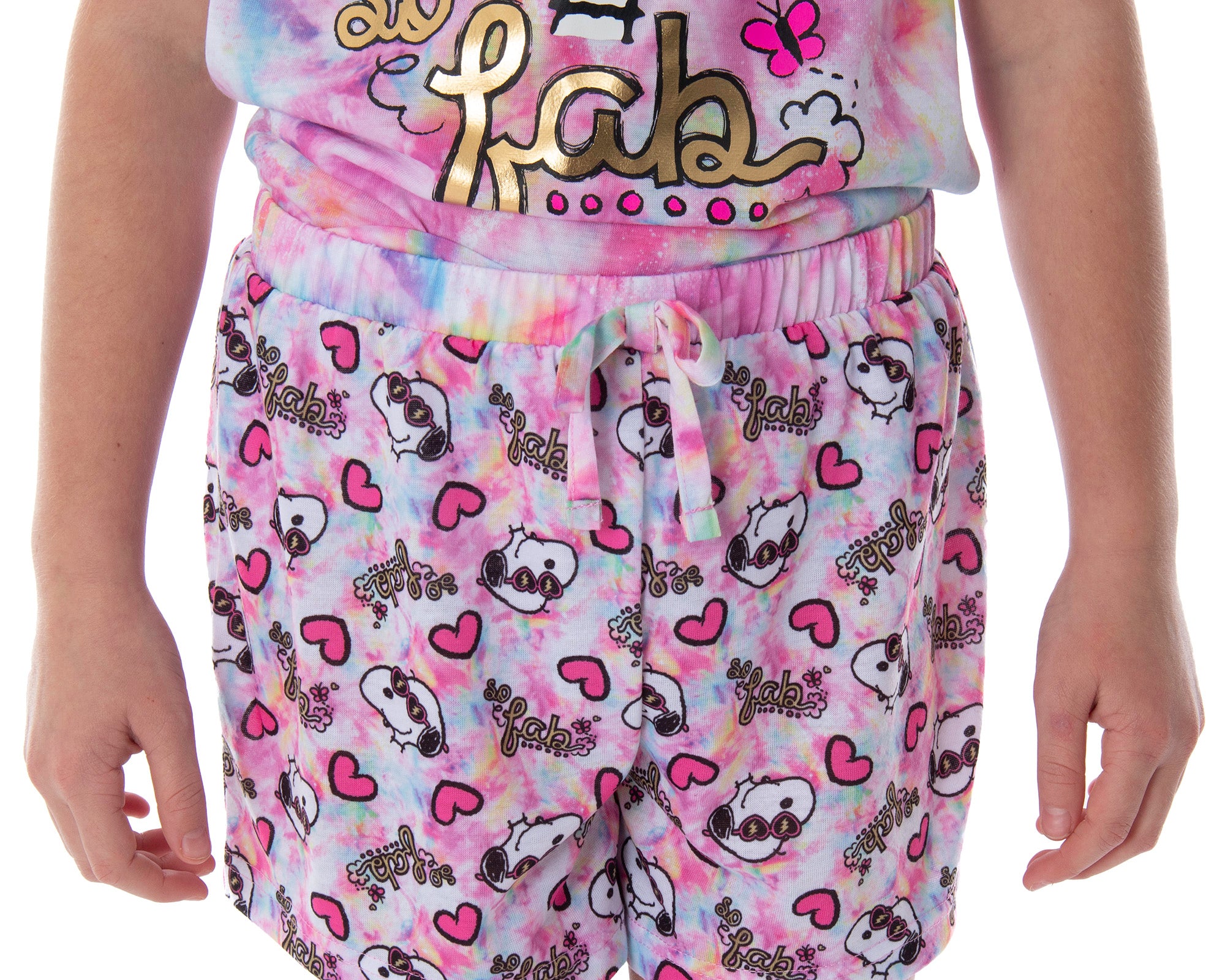 Peanuts Girls' Snoopy So Fab Tie Dye Pajamas Shirt And Shorts Pajama Set