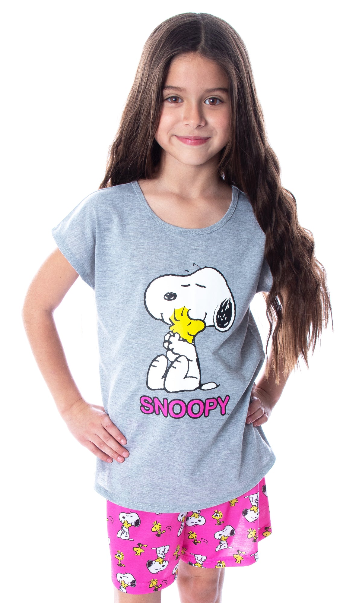 Peanuts Girls' Pajamas Snoopy and Woodstock Shirt And Shorts Pajama Set