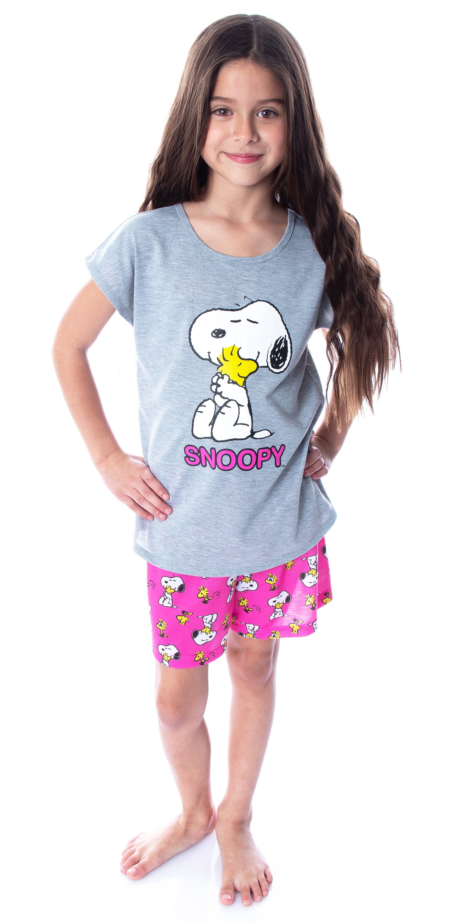 Peanuts Girls' Pajamas Snoopy and Woodstock Shirt And Shorts Pajama Set