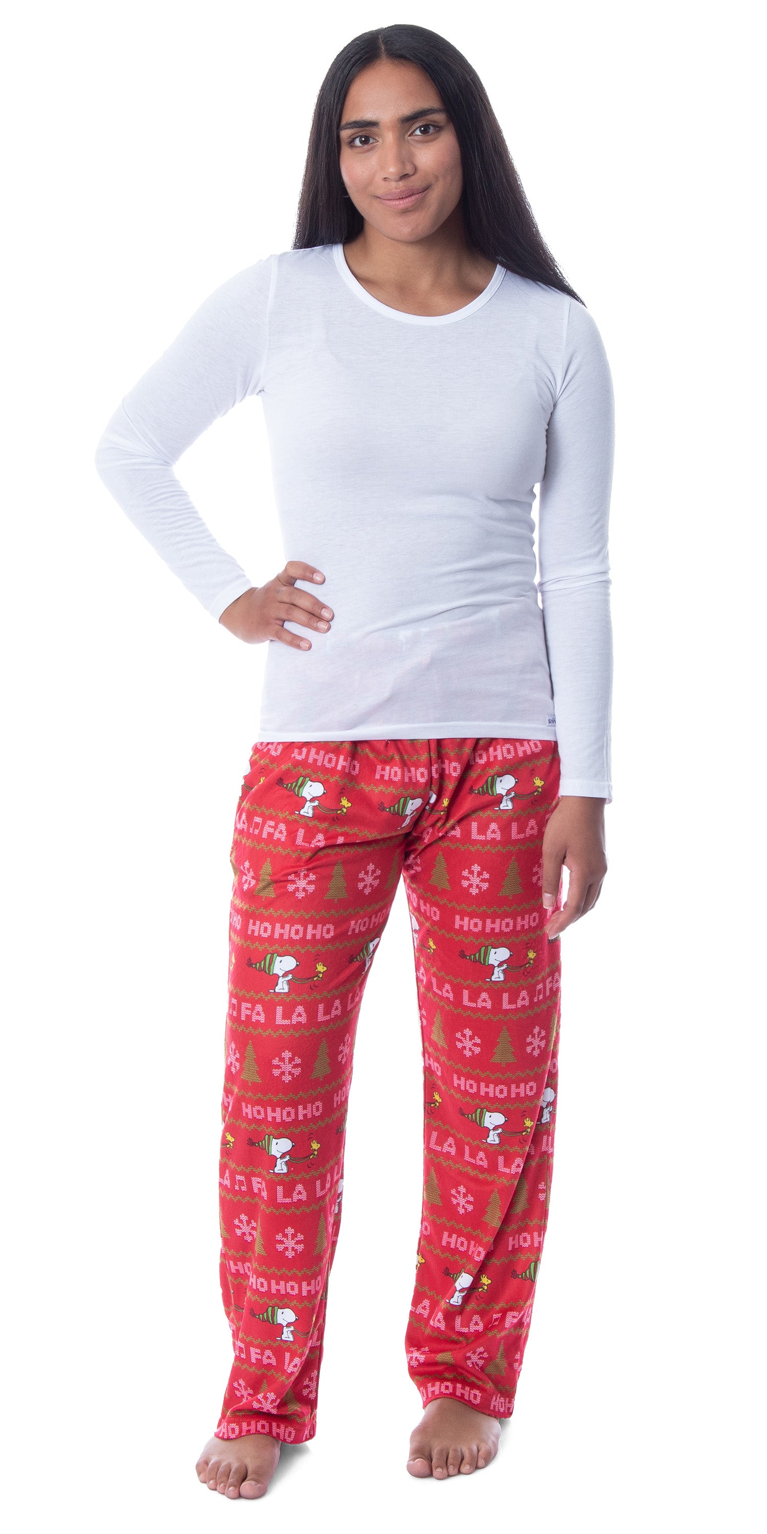 Peanuts Womens' Snoopy and Woodstock Ho Ho Ho Ugly Sweater Pajama Pants