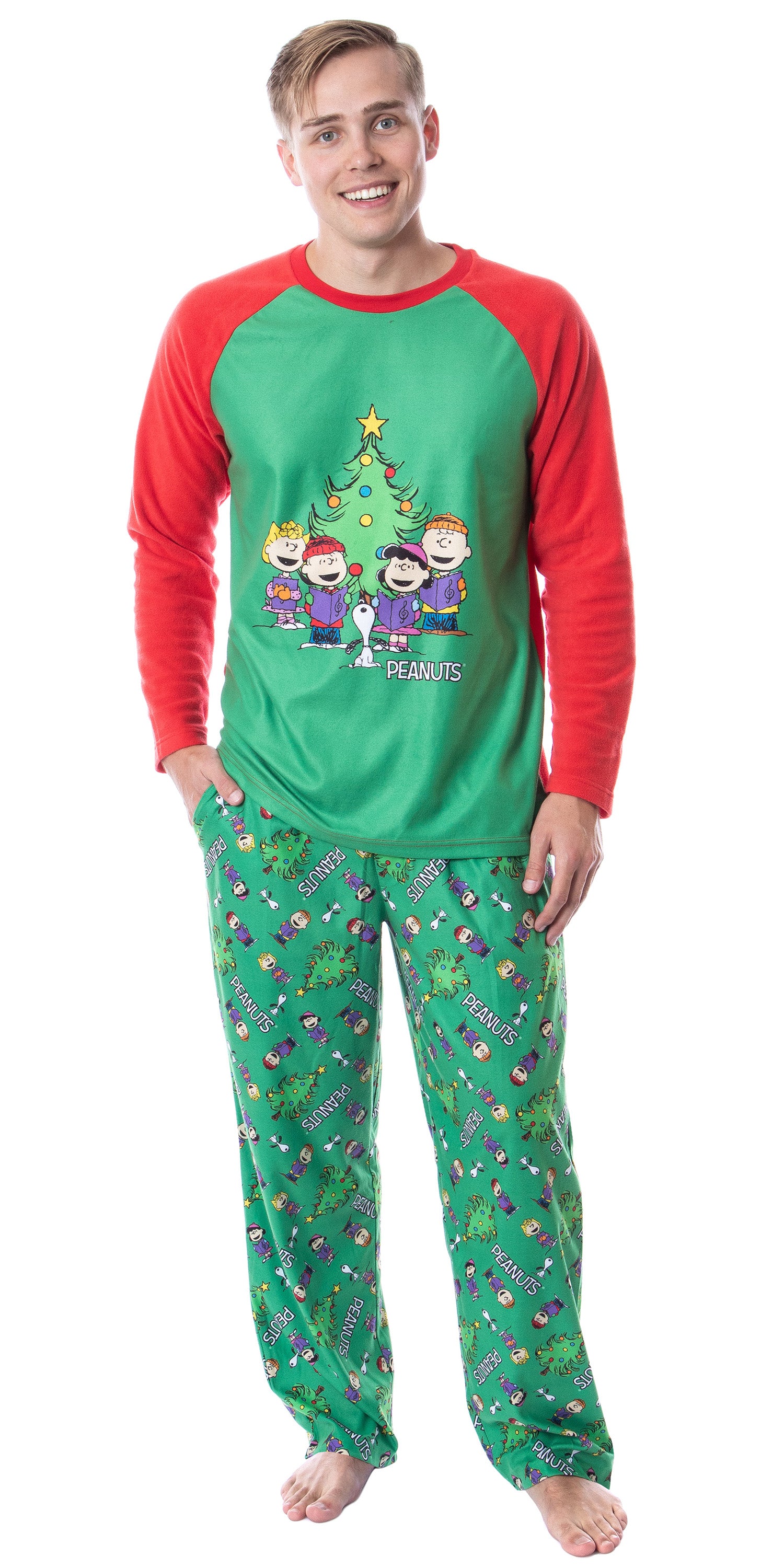 Peanuts Mens' Christmas Holiday Season Sing Along Sleep Pajama Set