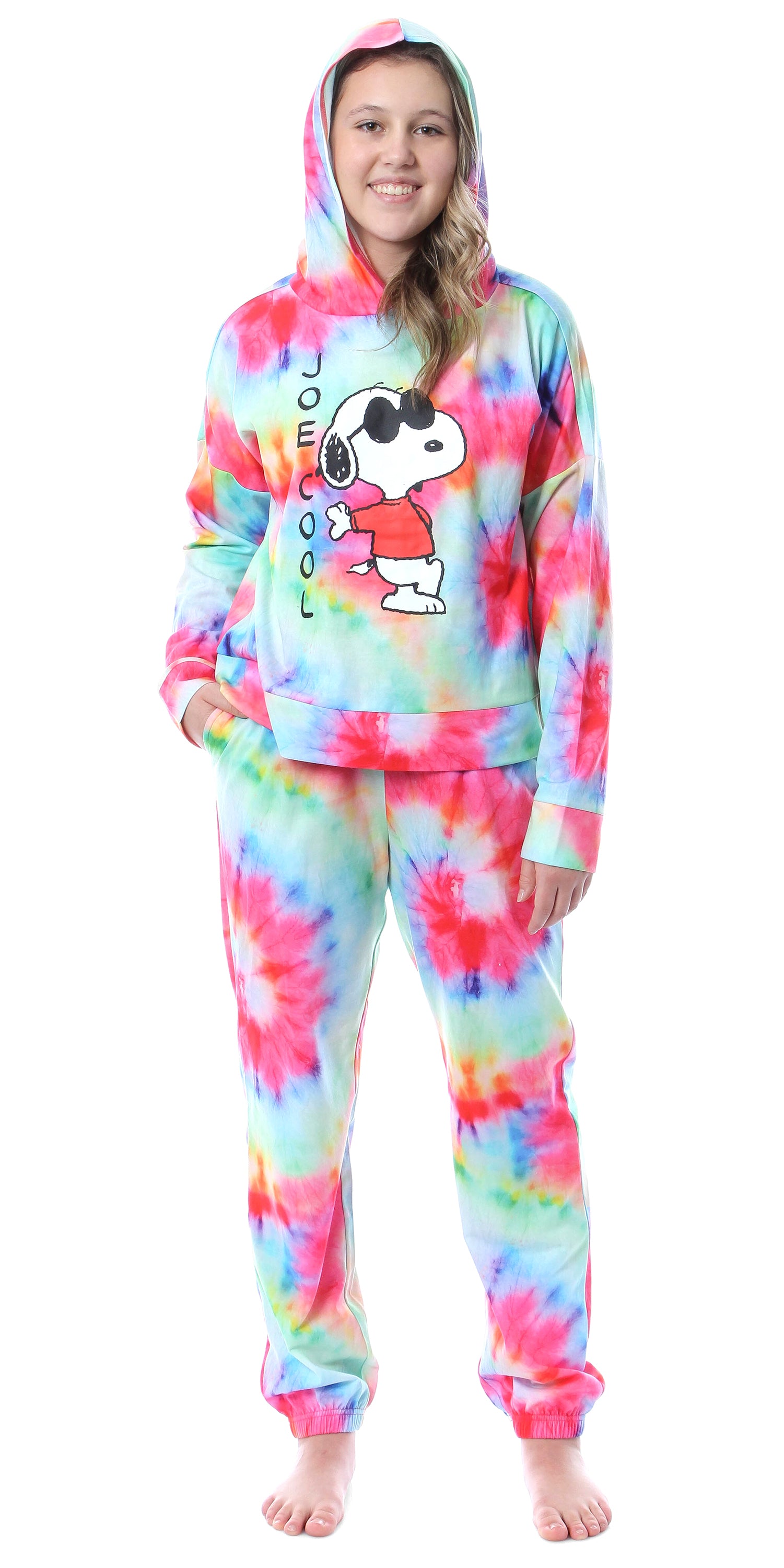 Peanuts Snoopy Joe Cool Tie Dye Womens' Pajama Loungewear Hooded Jogger Set