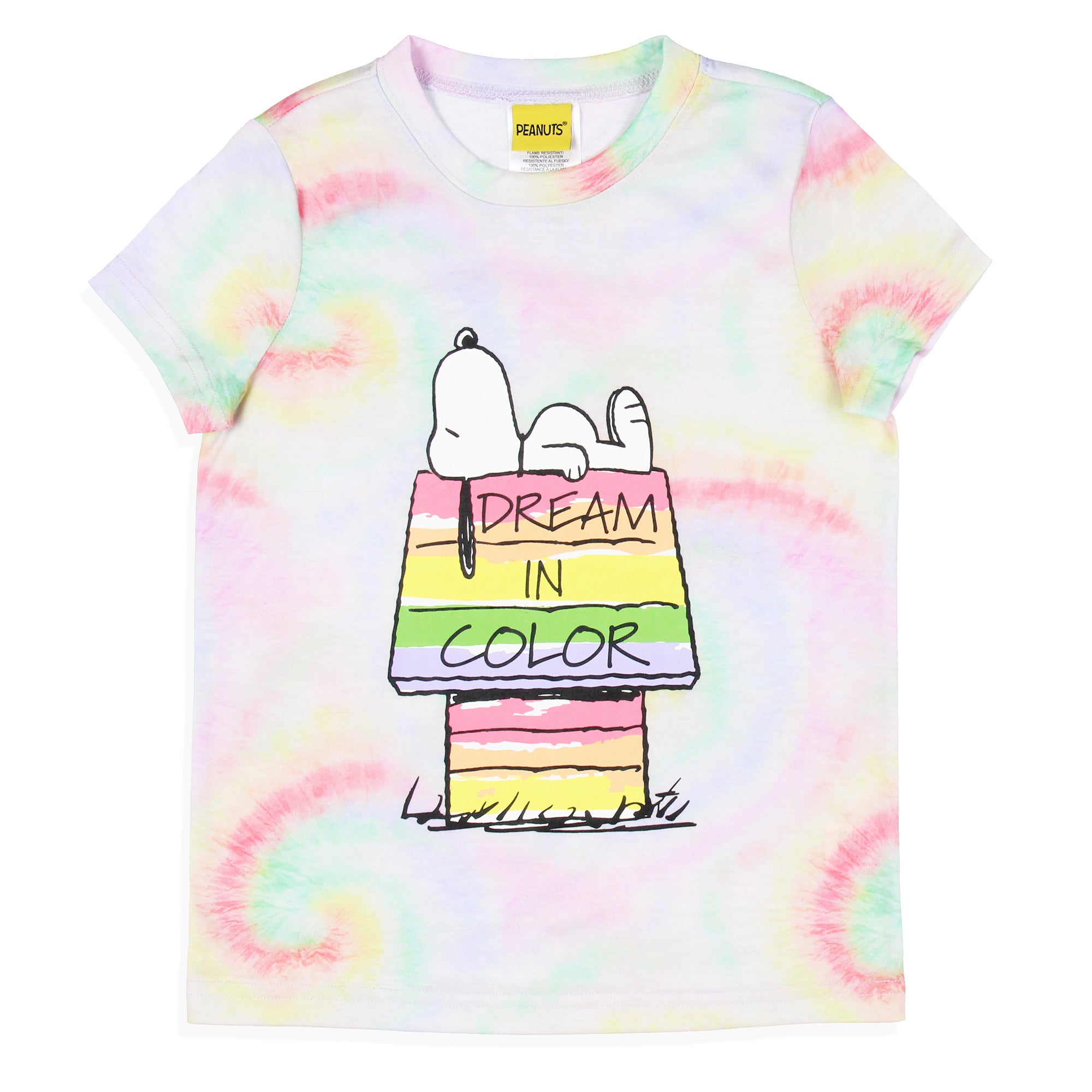 Peanuts Girls' Snoopy Dream In Color Tie-Dye Character Pajama Set Shorts