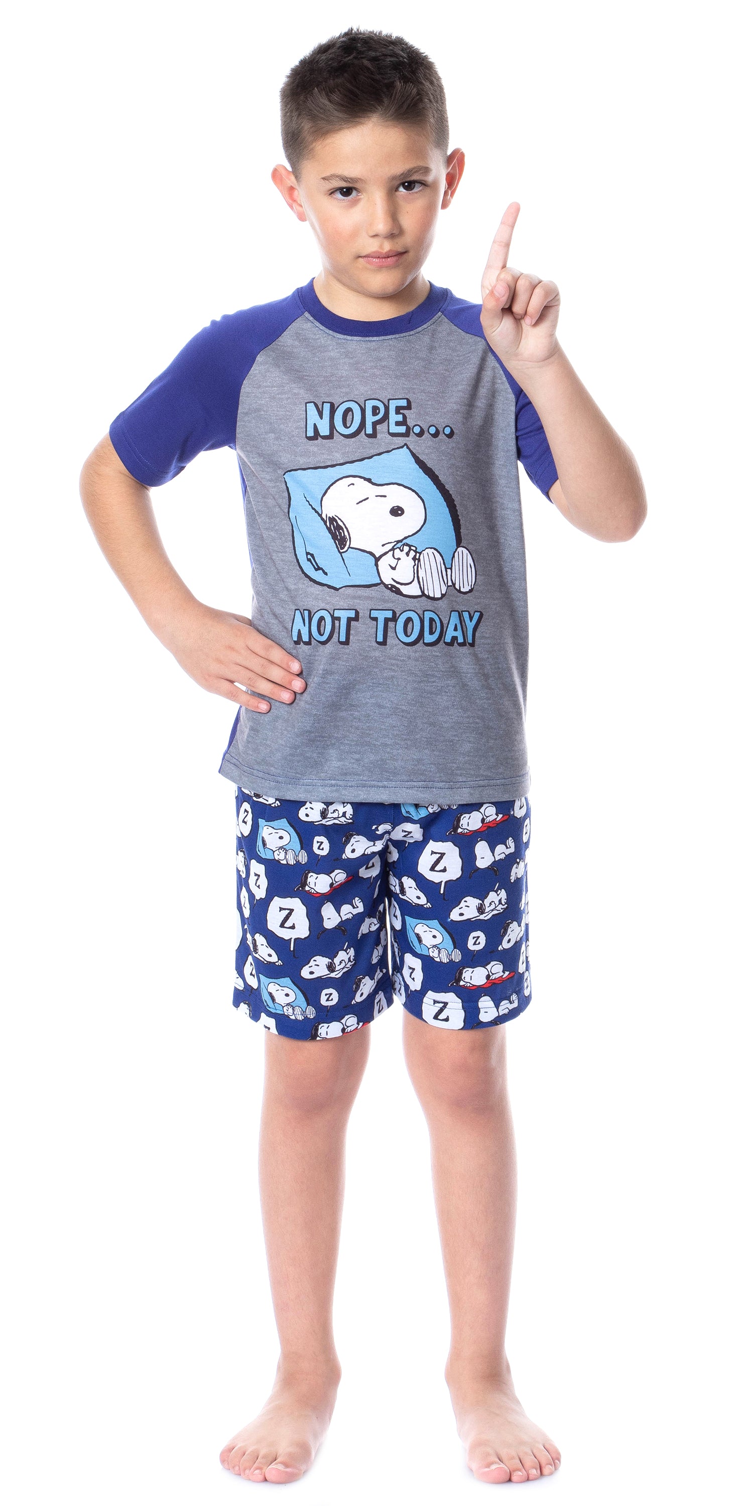 Peanuts Boy's Snoopy Nope Not Today Sleep Pajama Set Short Crewneck