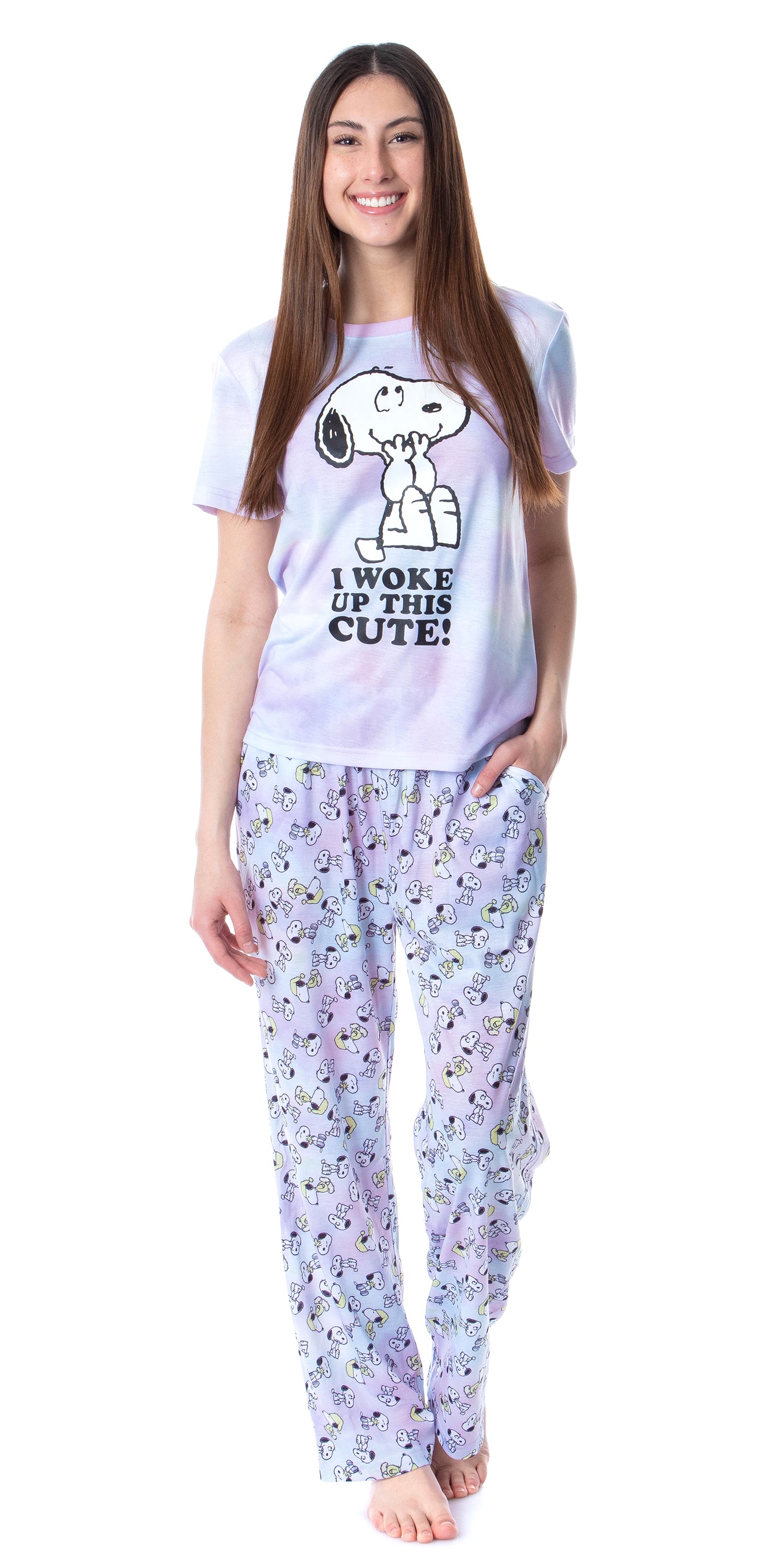 Peanuts Womens' I Woke Up This Cute Tie-Dye Sleep Pajama Set (X-Large)