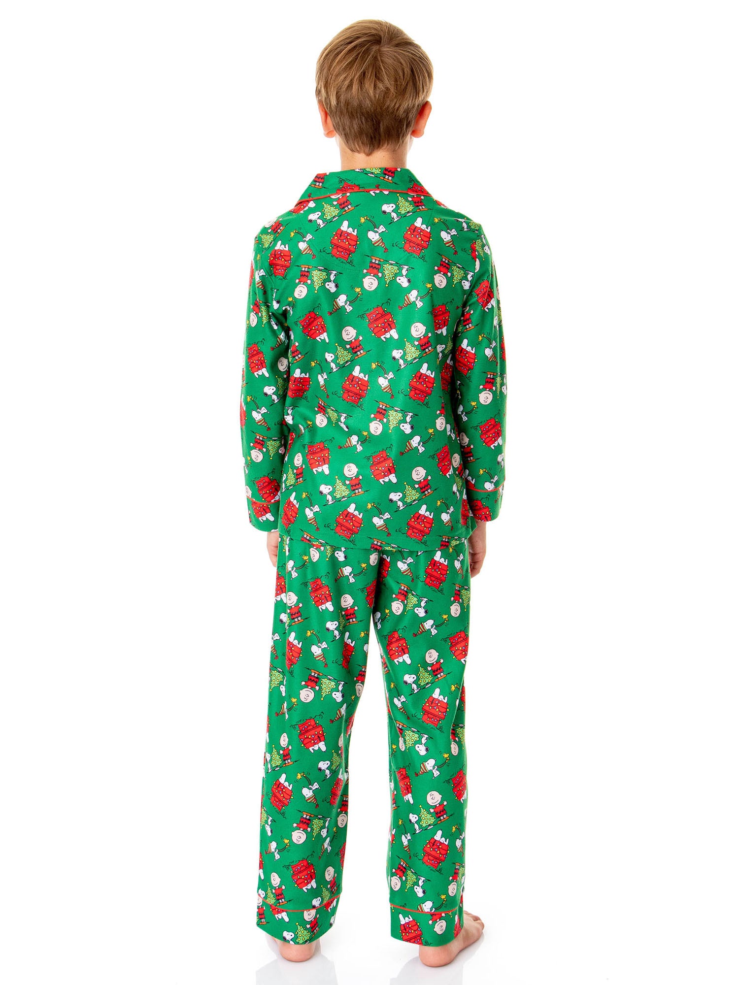 Peanuts Boys' Christmas Snoopy Charlie Brown Button Down Sleep Pajama Set