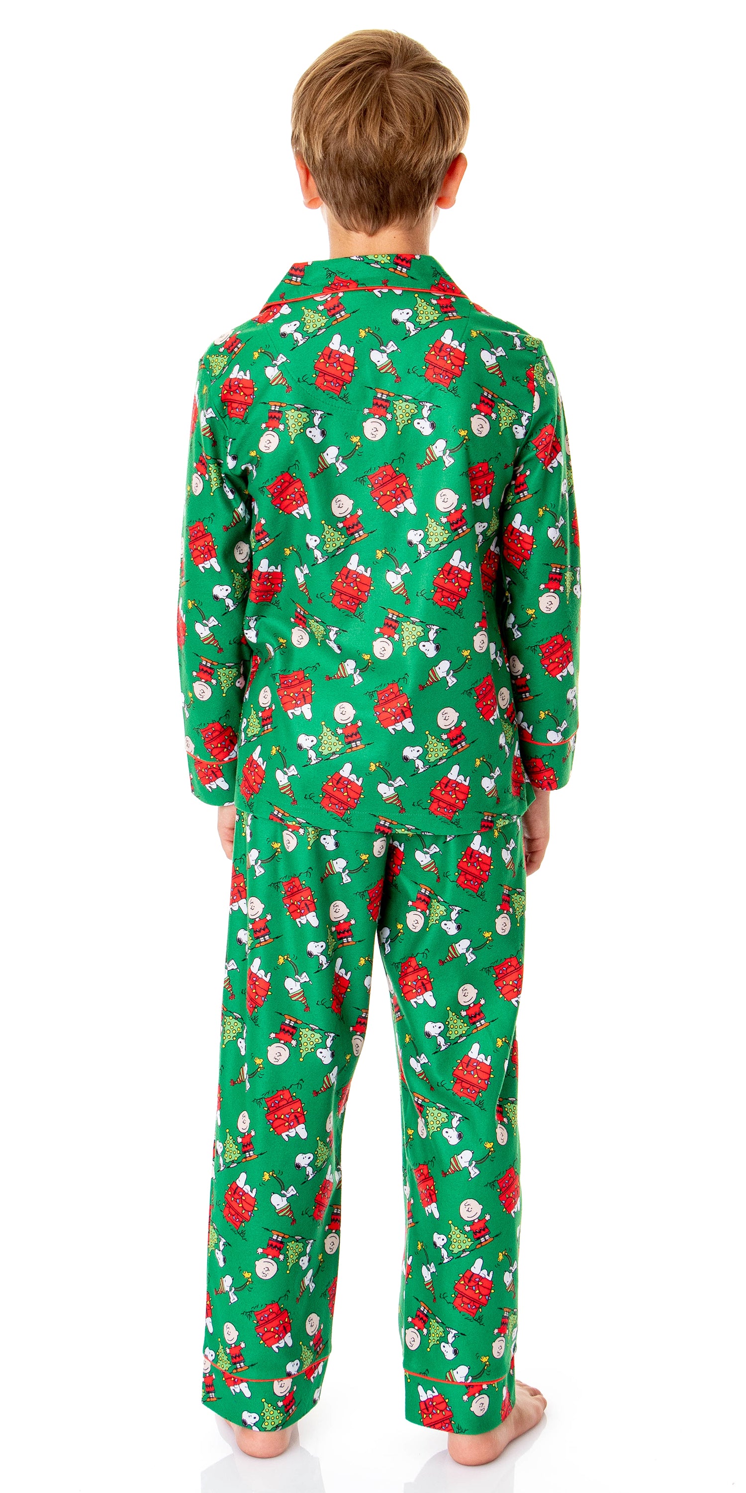 Peanuts Boys' Christmas Snoopy Charlie Brown Button Down Sleep Pajama Set