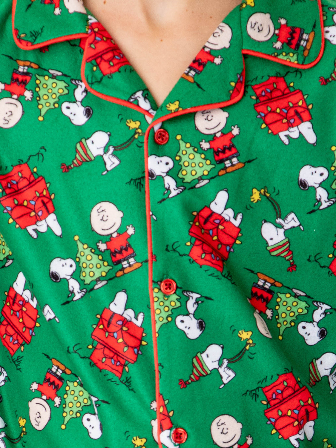 Peanuts Boys' Christmas Snoopy Charlie Brown Button Down Sleep Pajama Set