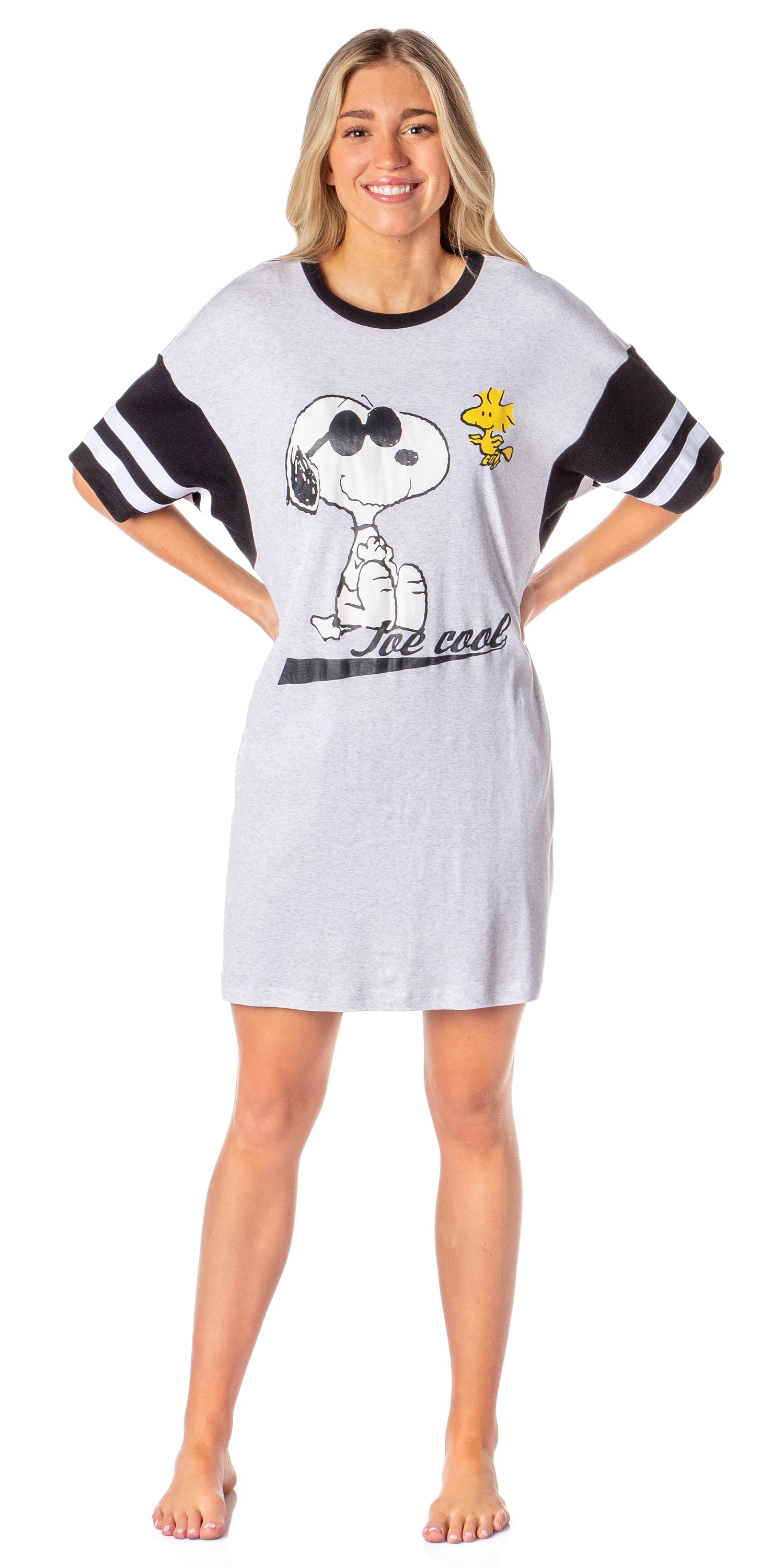 Peanuts Womens' Joe Cool Snoopy Woodstock Nightgown Pajama Shirt Dress