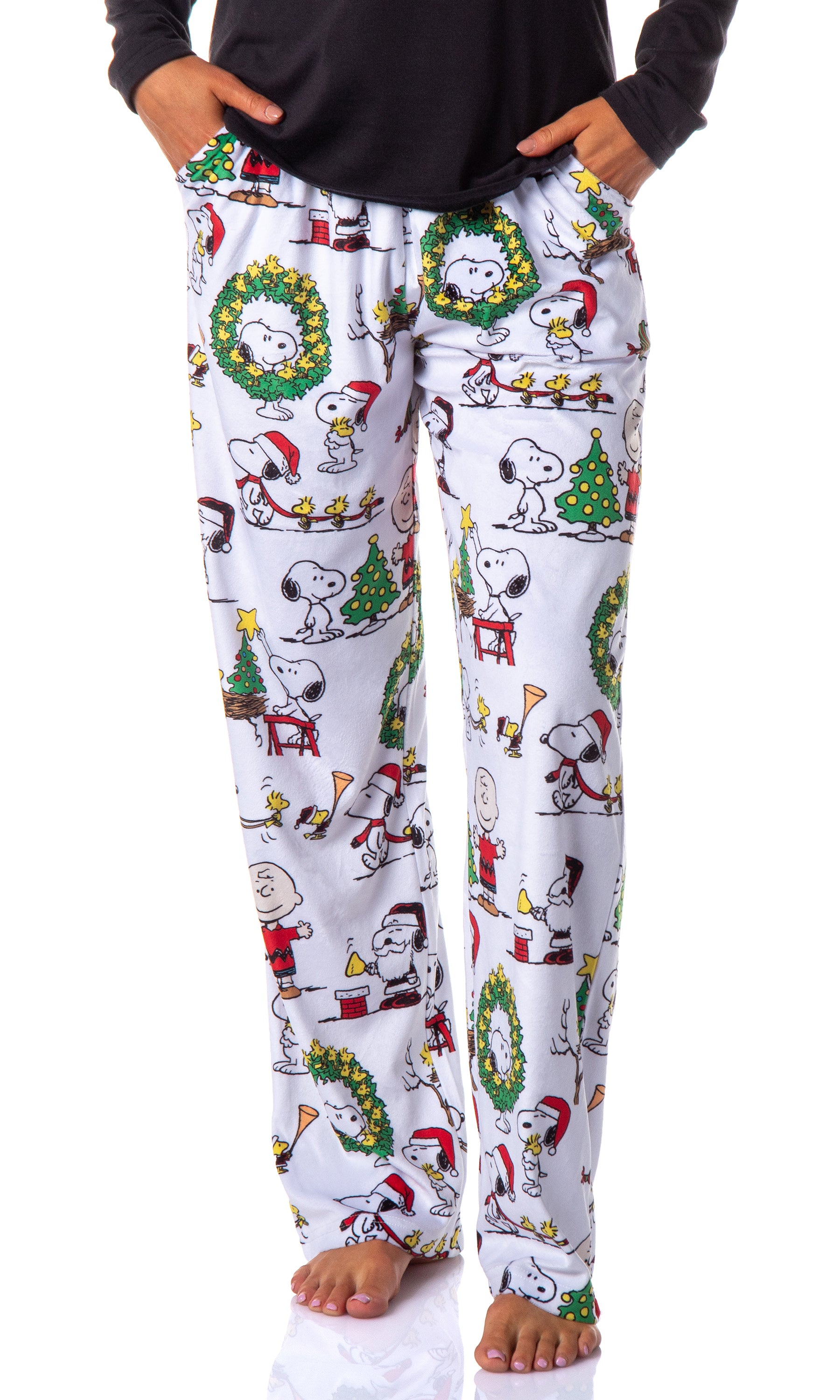 Peanuts Womens' Christmas Charlie Brown Snoopy Santa Sleep Pajama Pants (XL)