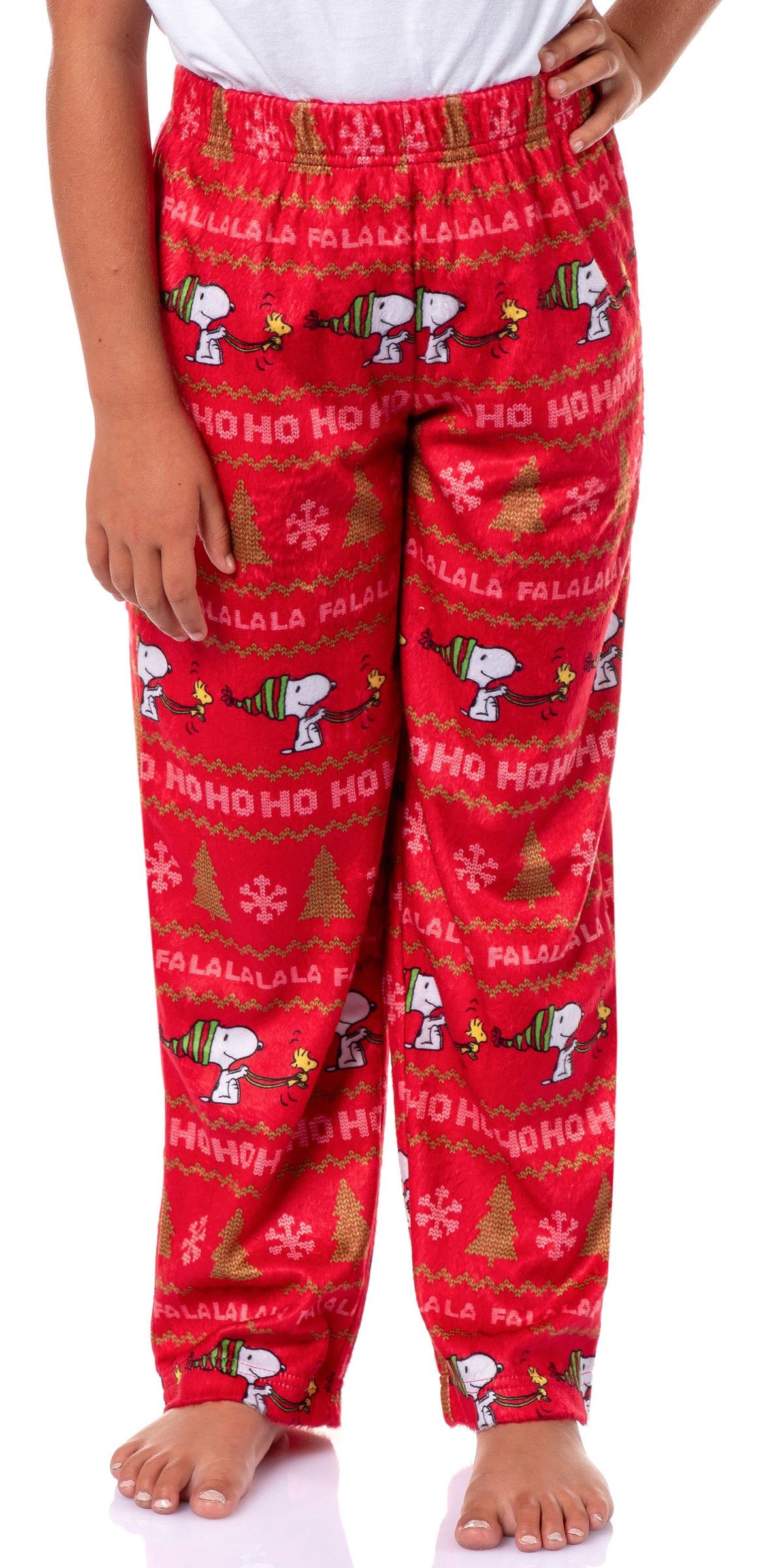 Peanuts Snoopy Girl's Christmas Sweater Sleep Tossed Print Pajama Pants For Kids