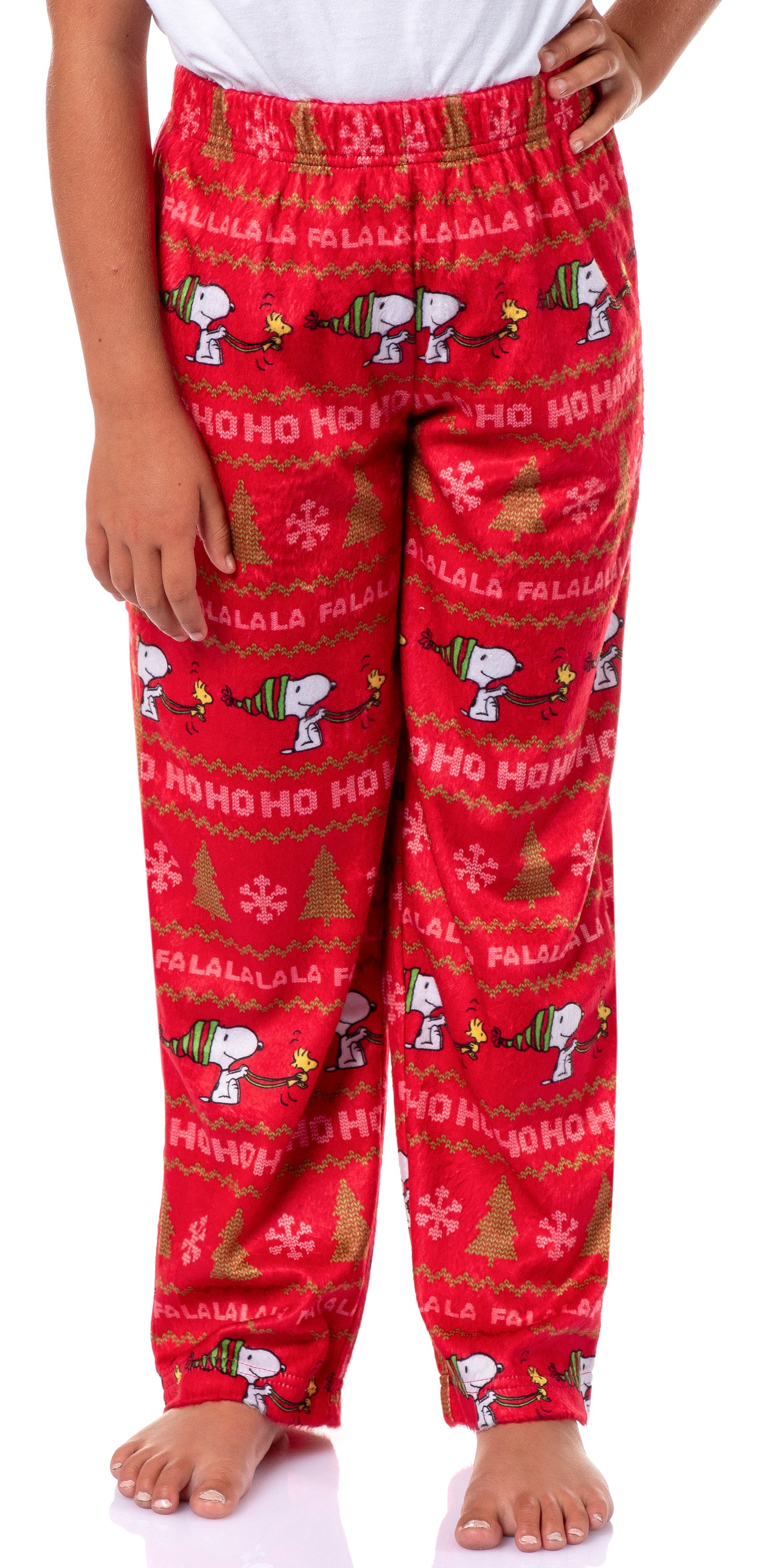 Peanuts Snoopy Girl's Christmas Sweater Sleep Tossed Print Pajama Pants For Kids