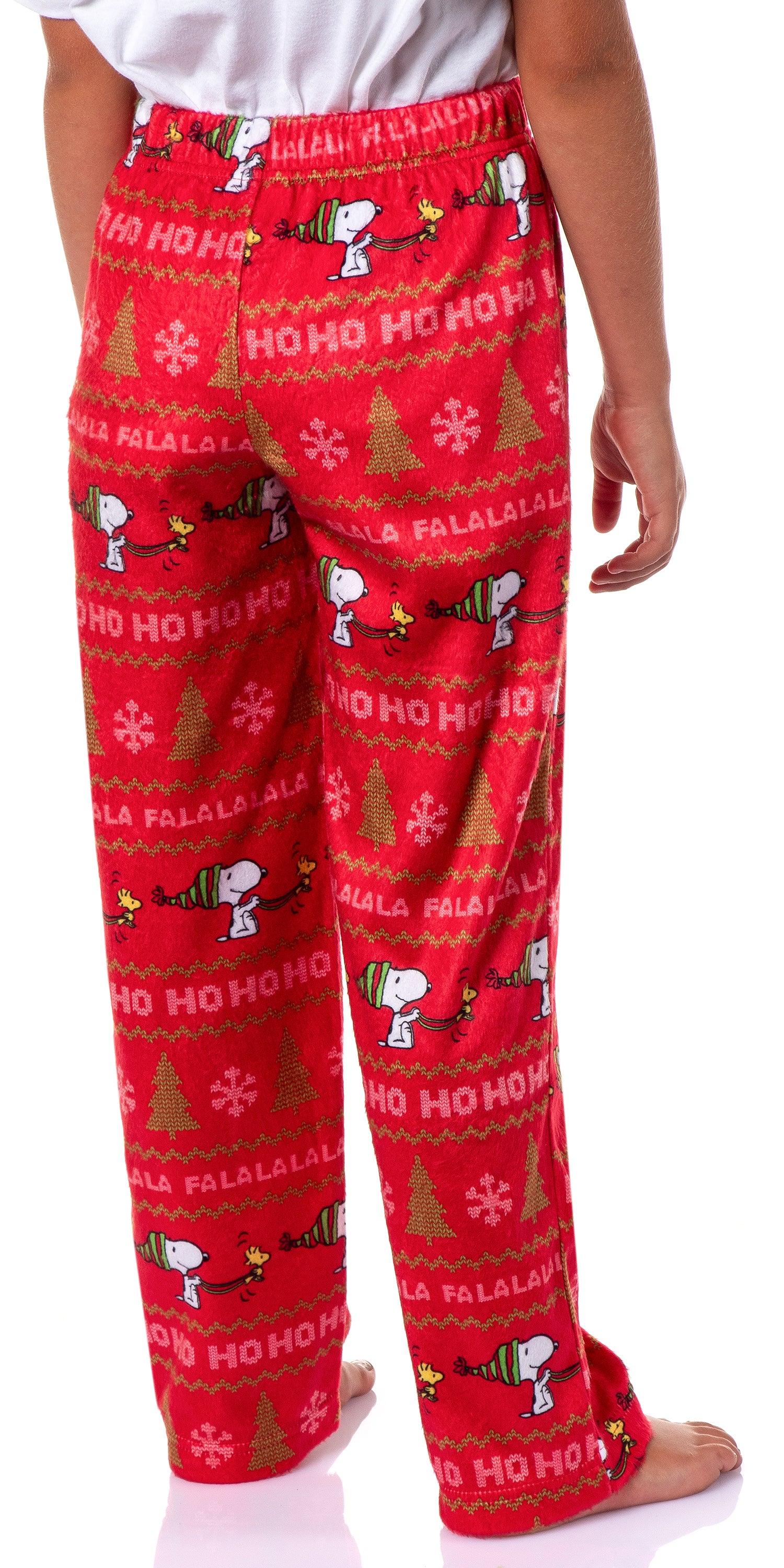 Peanuts Snoopy Girl's Christmas Sweater Sleep Tossed Print Pajama Pants For Kids
