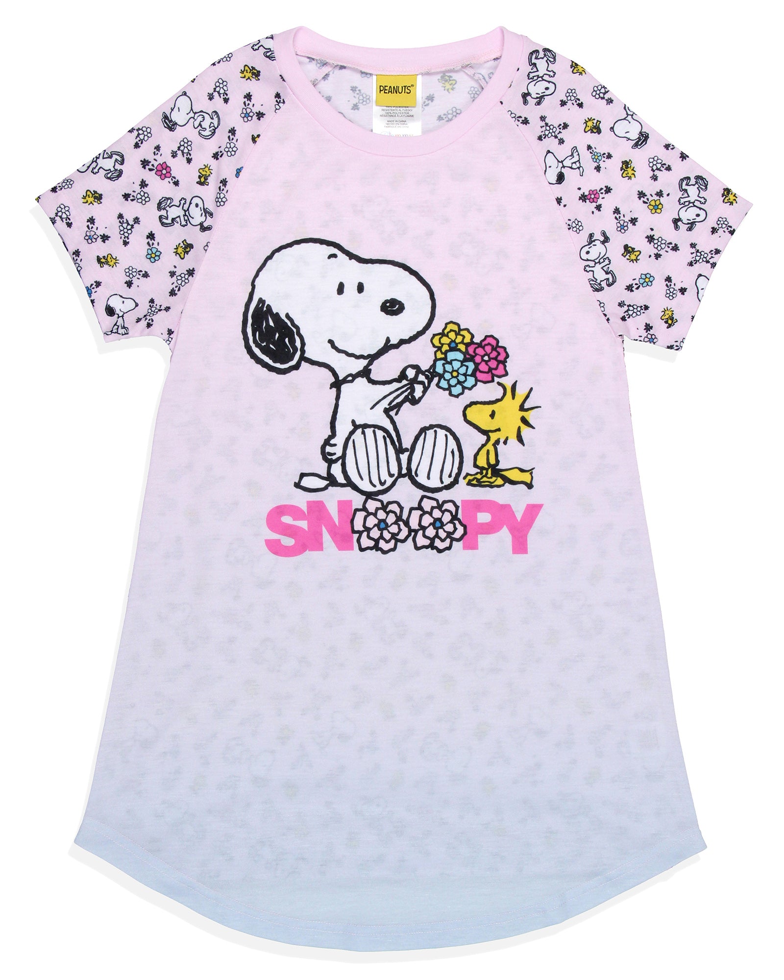Girls' Peanuts Snoopy Woodstock Flowers Friends Nightgown Pajama Shirt