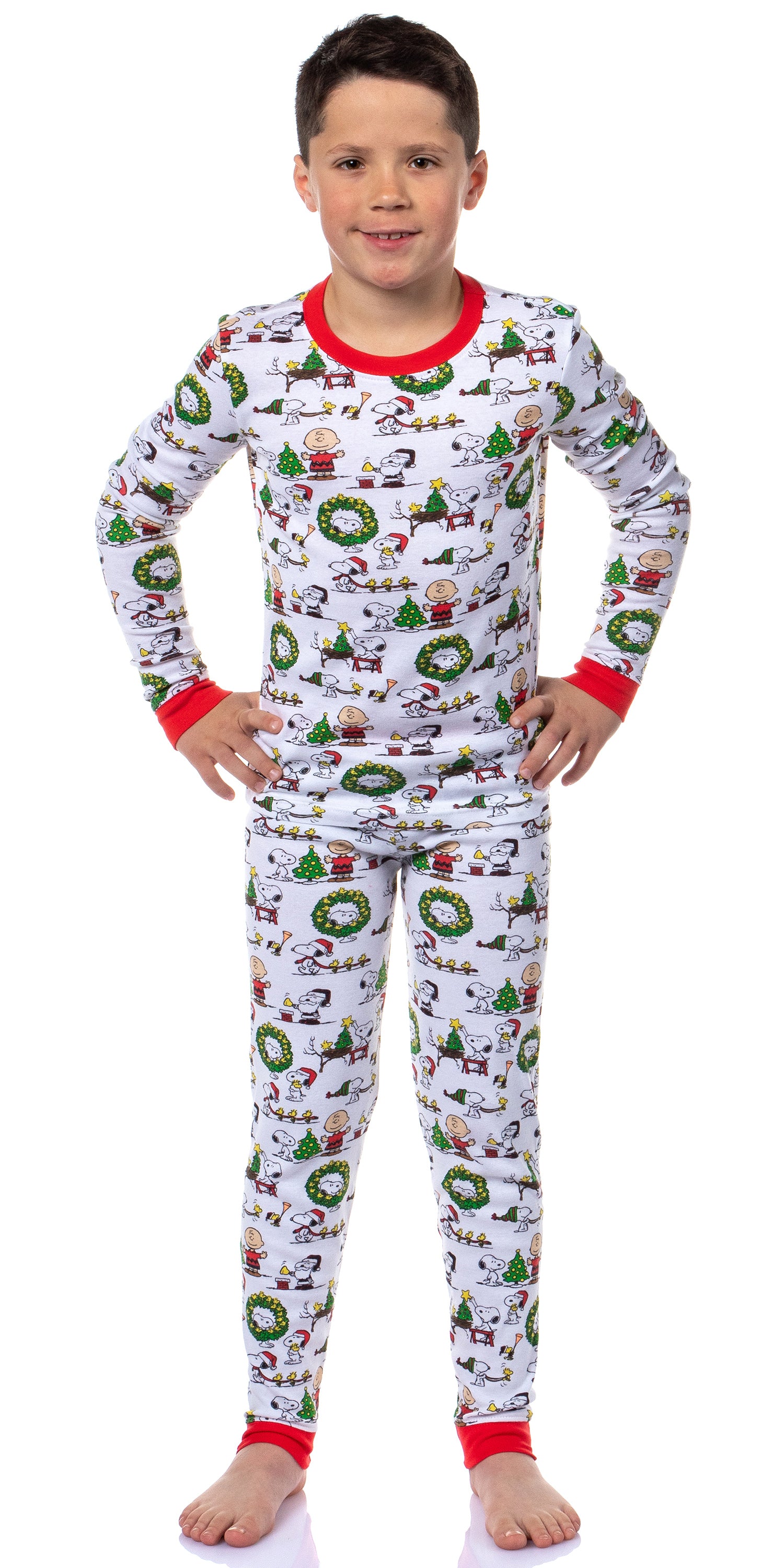 Peanuts Boys' Christmas Santa Snoopy Charlie Brown Characters Pajama Set