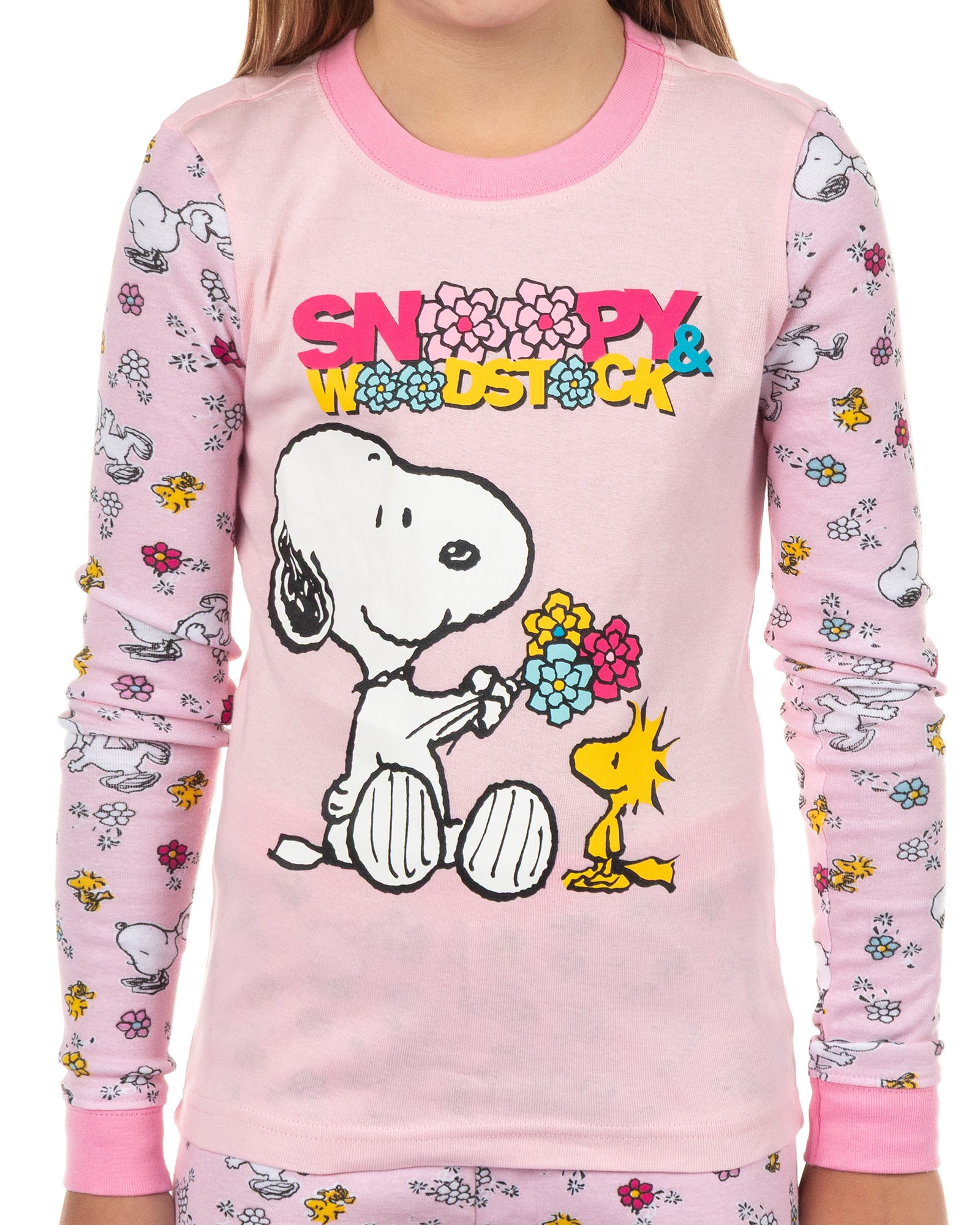 Peanuts Snoopy and Woodstock Girls' Pajamas Tight Fit Sleep Set