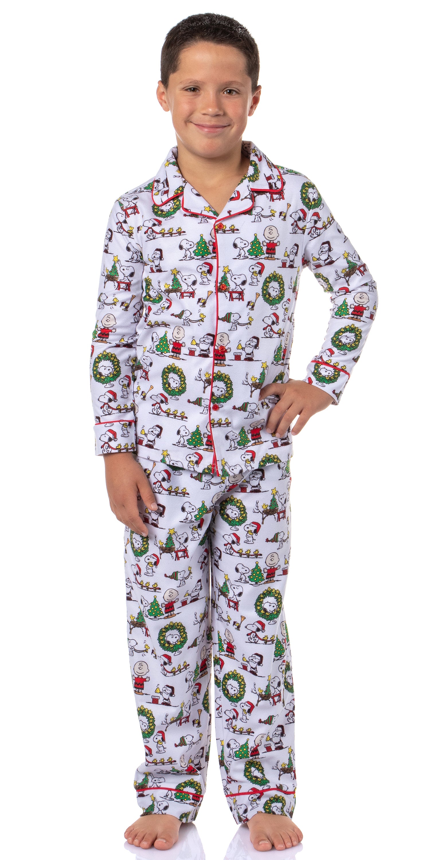 Peanuts Charlie Brown Snoopy Button Sleep Family Christmas Pajama Set