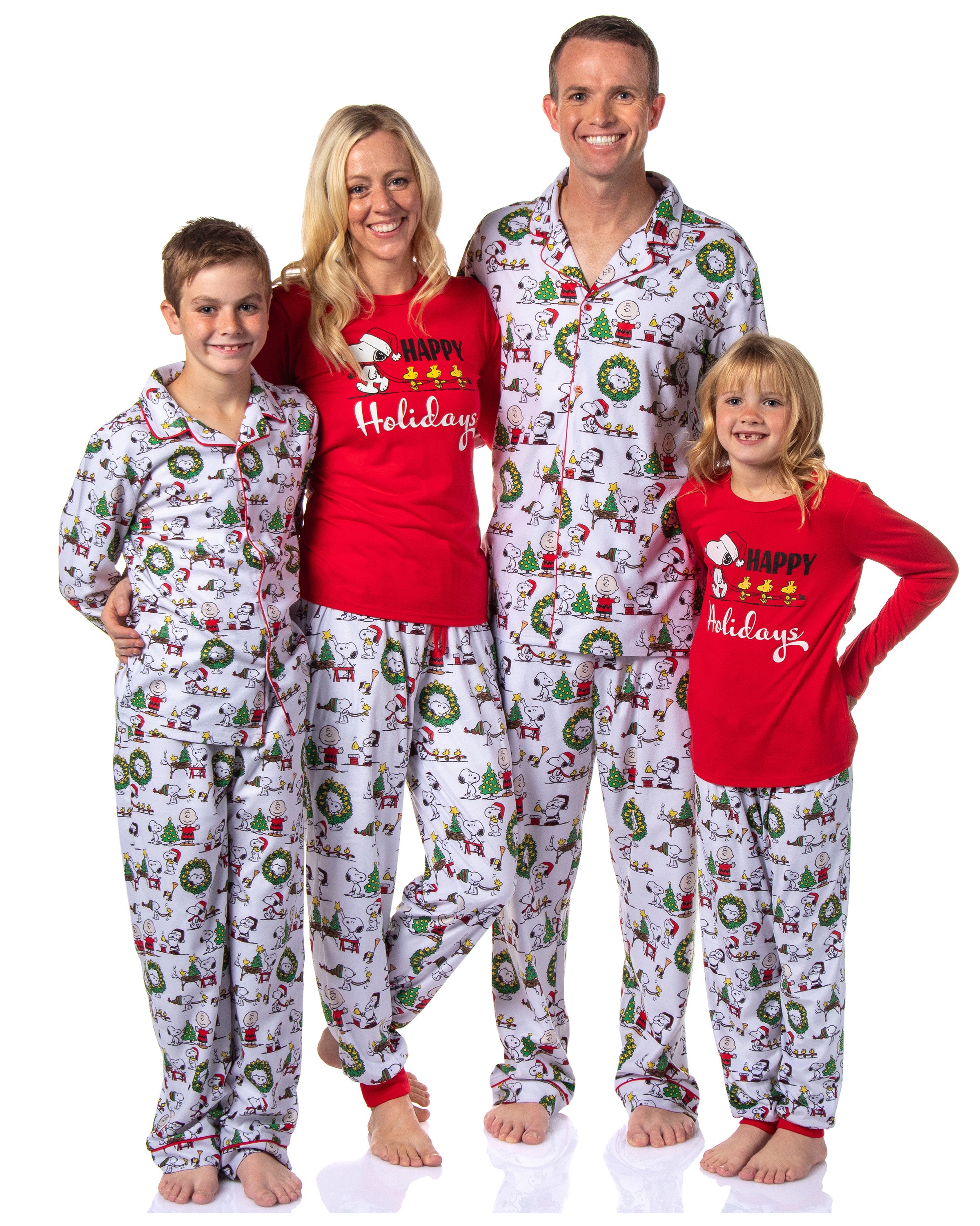 Peanuts Charlie Brown Snoopy Button Sleep Family Christmas Pajama Set