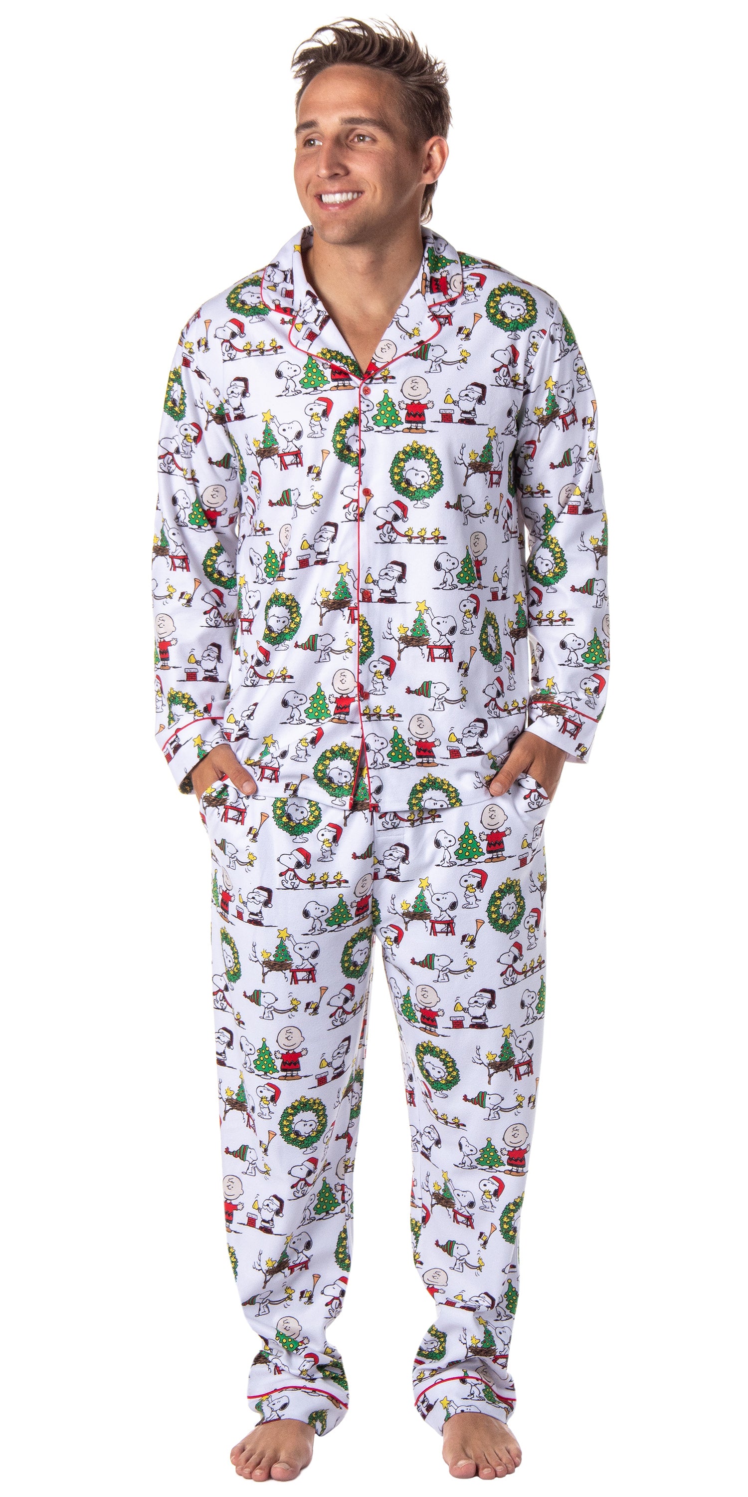 Peanuts Charlie Brown Snoopy Button Sleep Family Christmas Pajama Set