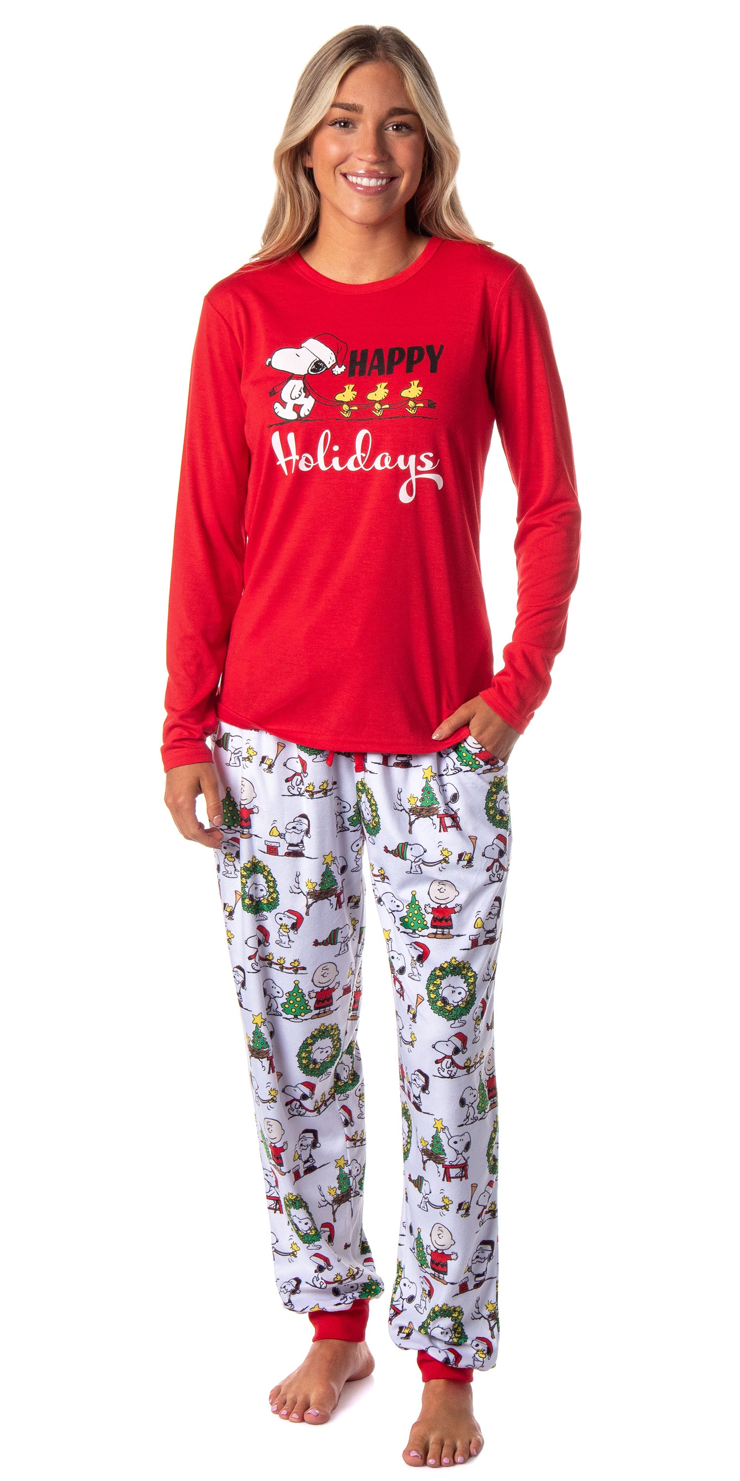 Peanuts Charlie Brown Snoopy Button Sleep Family Christmas Pajama Set